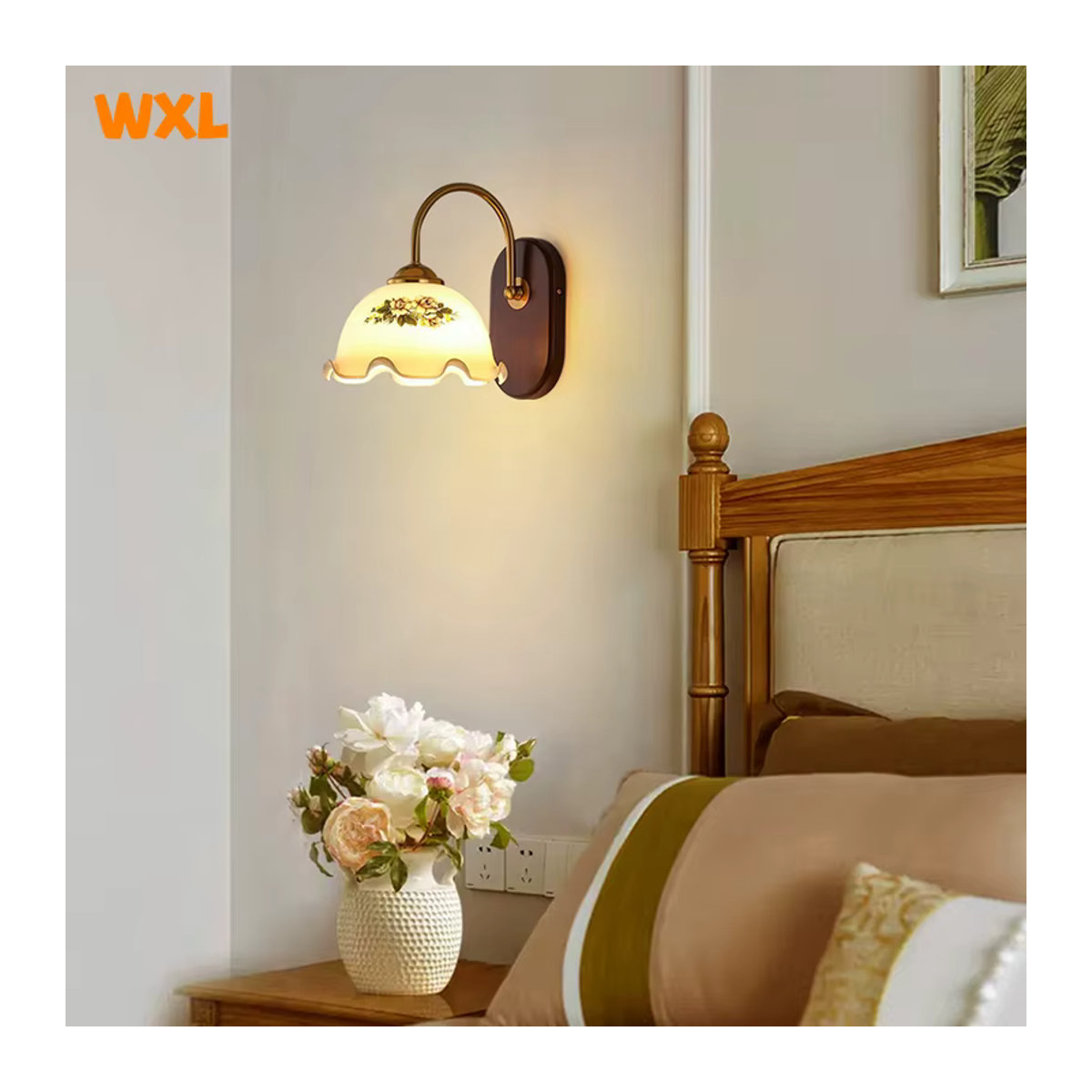 L-MANG Wandlampe aus Massivholz und Glas in Braun im minimalistischen Retro-Design für Schlafzimmer und Wohnzimmer - Bild 6