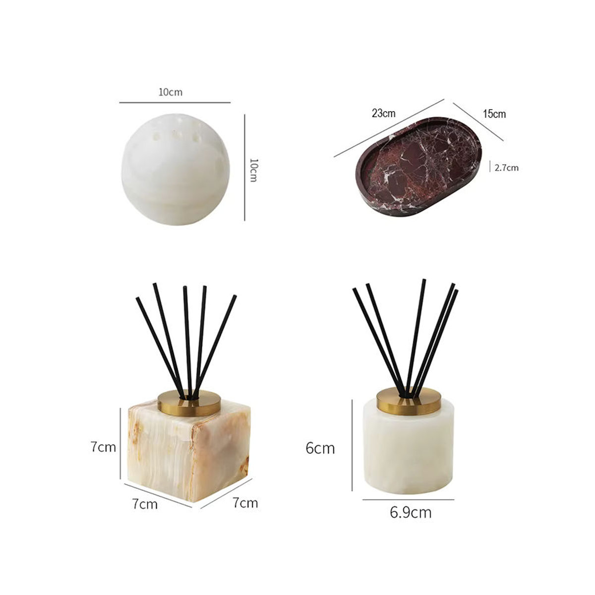 LA TROUVAILLE Aroma Diffusor aus Marmor und Stein in Beige mit Travertin Kugel und Tablett für Aromatherapie und Weihrauch - Bild 2