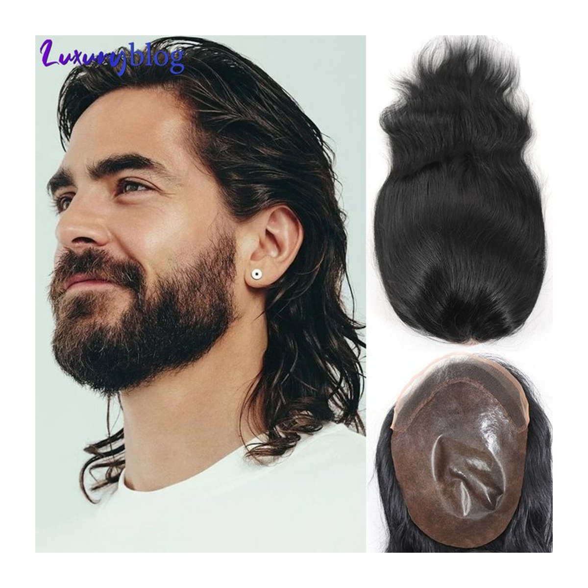 Lace-Front-Haarprothese für Herren aus Echthaar in Schwarz-Grau, 12 Zoll lang - Bild 1