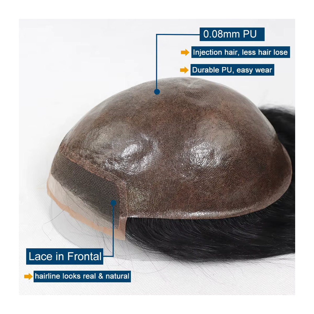 Lace-Front-Haarprothese für Herren aus Echthaar in Schwarz-Grau, 12 Zoll lang - Bild 2