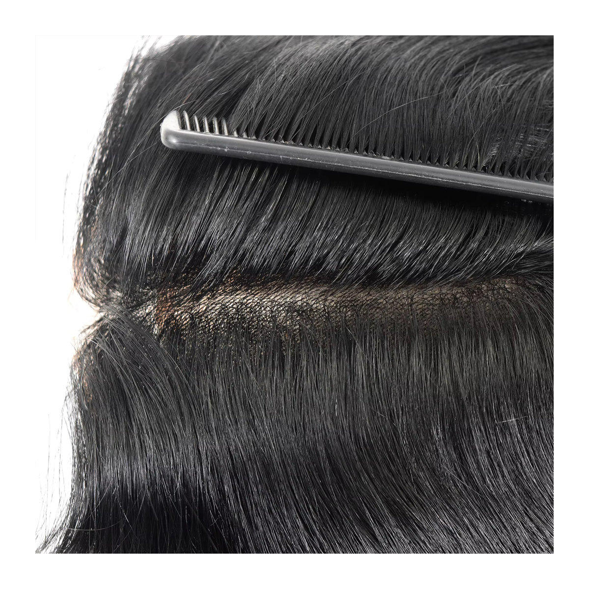 Lace-Front-Haarprothese für Herren aus Echthaar in Schwarz-Grau, 12 Zoll lang - Bild 4