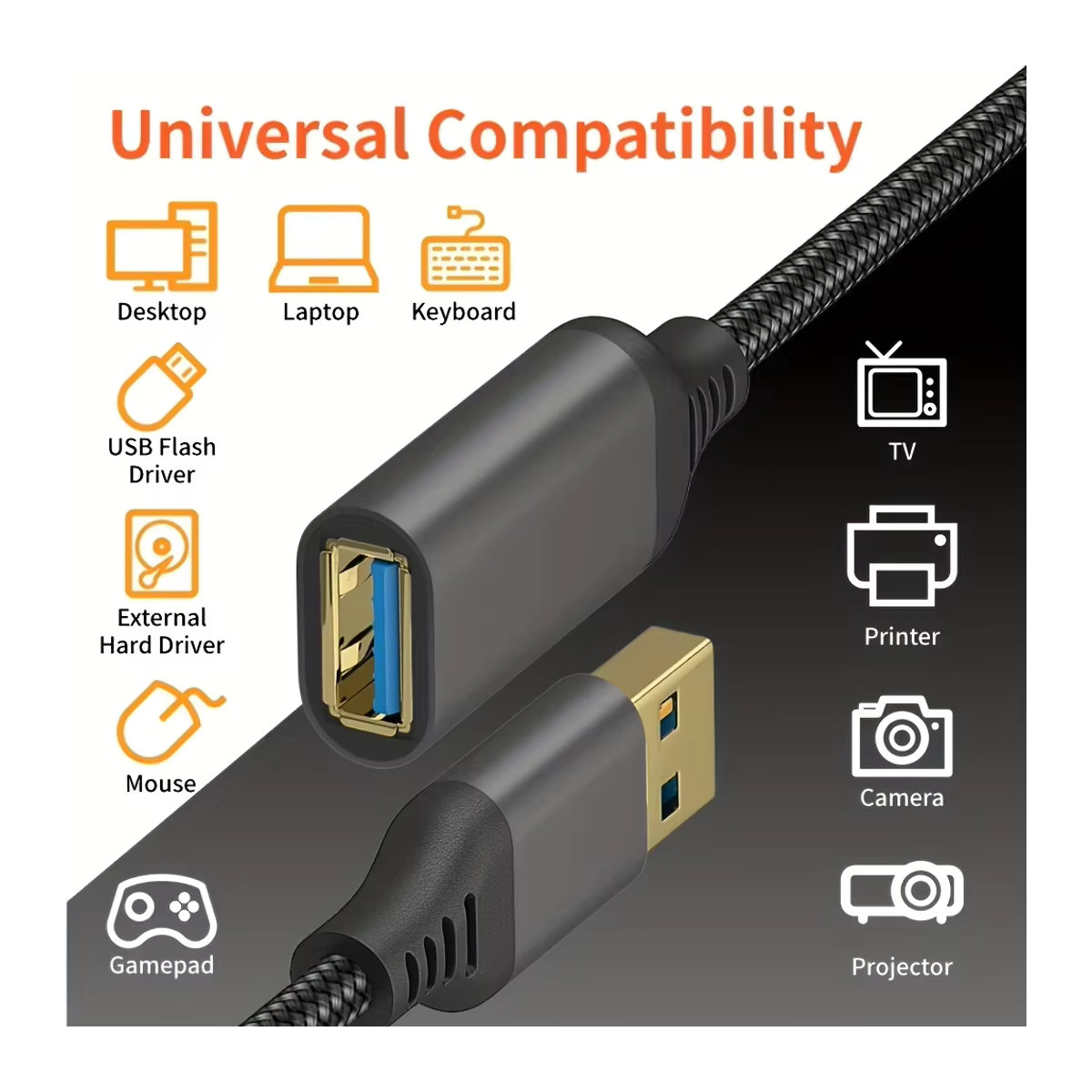 LAIHONEN USB 3.0 Verlängerungskabel Buchse auf Stecker in Grau für Hochgeschwindigkeitsdatenübertragung an Computer, Kamera und TV - Bild 2