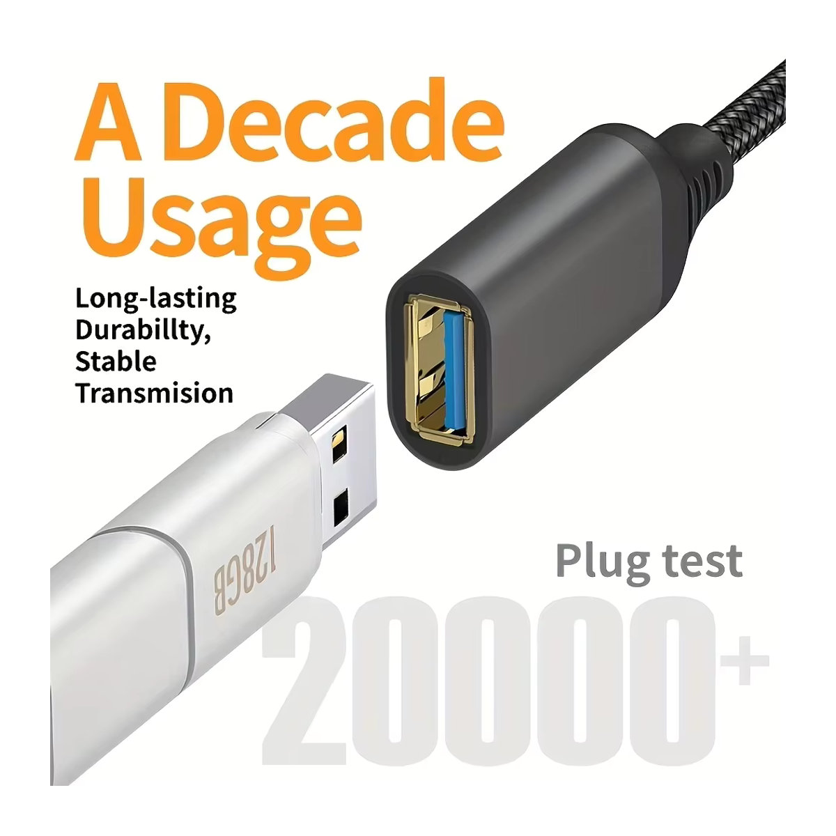 LAIHONEN USB 3.0 Verlängerungskabel Buchse auf Stecker in Grau für Hochgeschwindigkeitsdatenübertragung an Computer, Kamera und TV - Bild 4