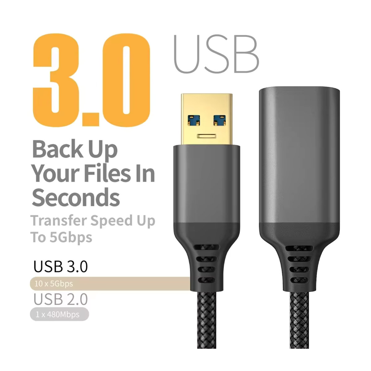 LAIHONEN USB 3.0 Verlängerungskabel Buchse auf Stecker in Grau für Hochgeschwindigkeitsdatenübertragung an Computer, Kamera und TV - Bild 5