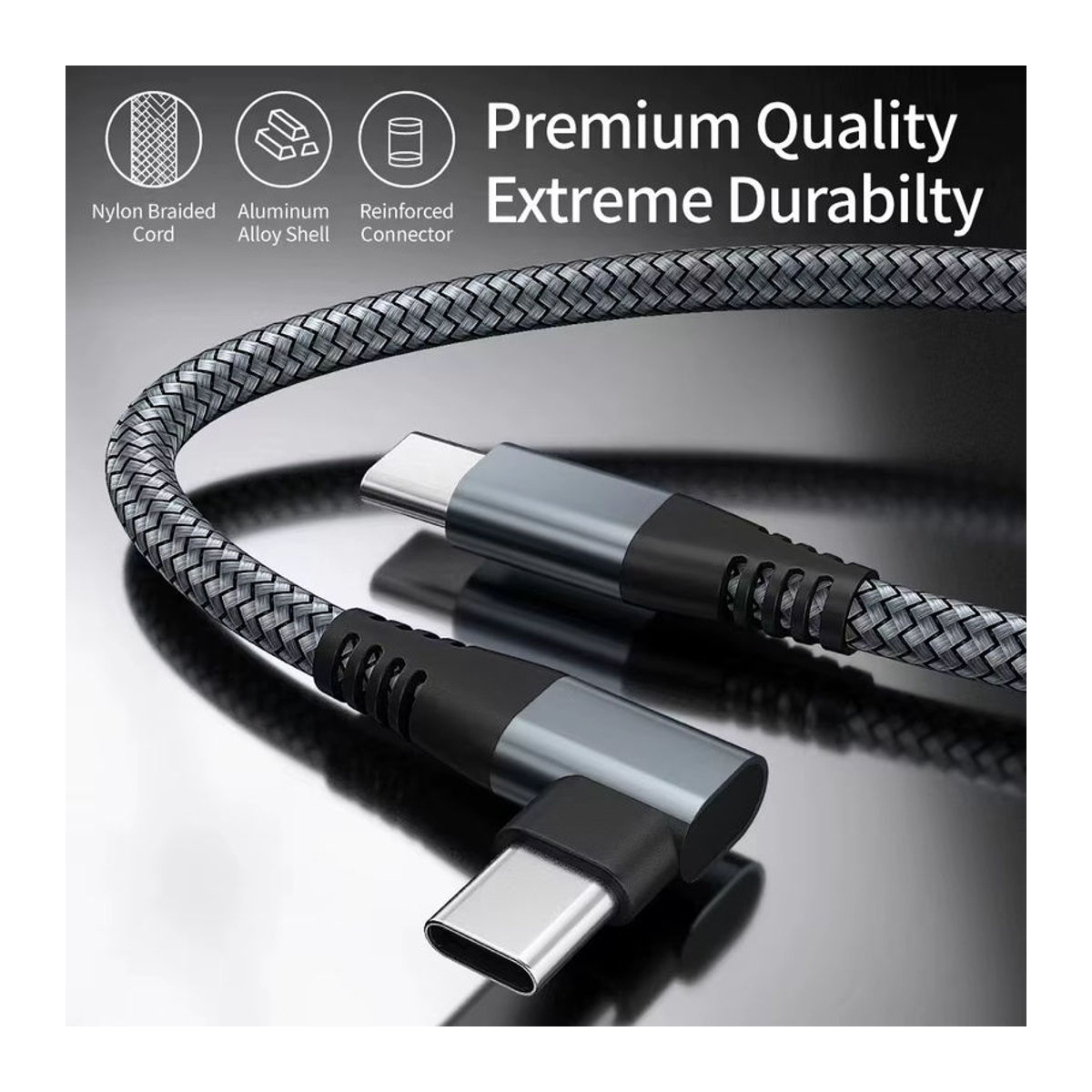 LAIHONEN USB Typ C Kabel 60W 3A Schnellladekabel mit Ellenbogen-Design für MacBook, Samsung, Xiaomi, Huawei und iPhone 15 in Schwarz oder Grau - Bild 2