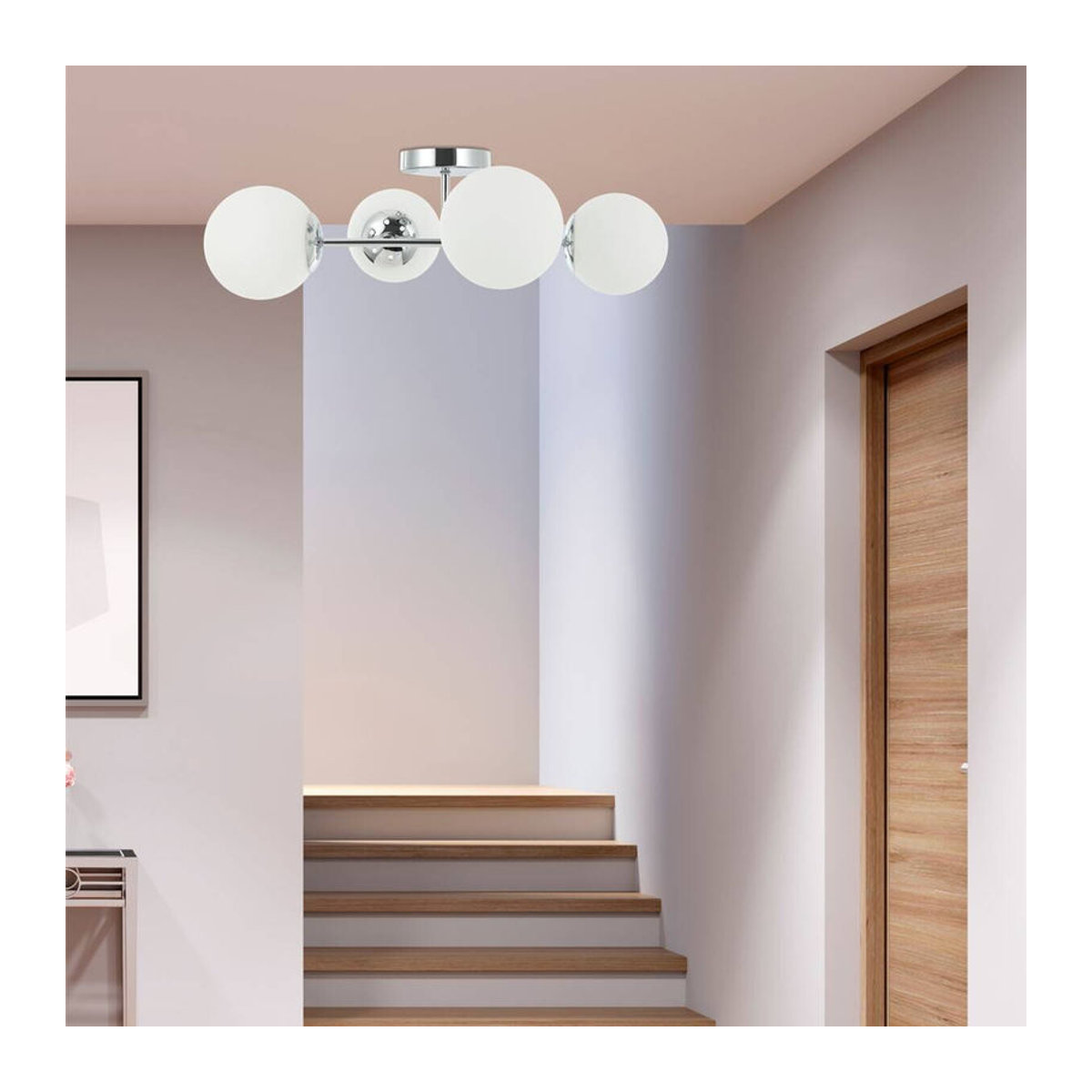 Lamkur Kronleuchter Maddie Modern aus Stahl und Glas in Chrom mit 4 E14 Fassungen, B/H/L: 19 x 44 x 61 cm - Bild 2