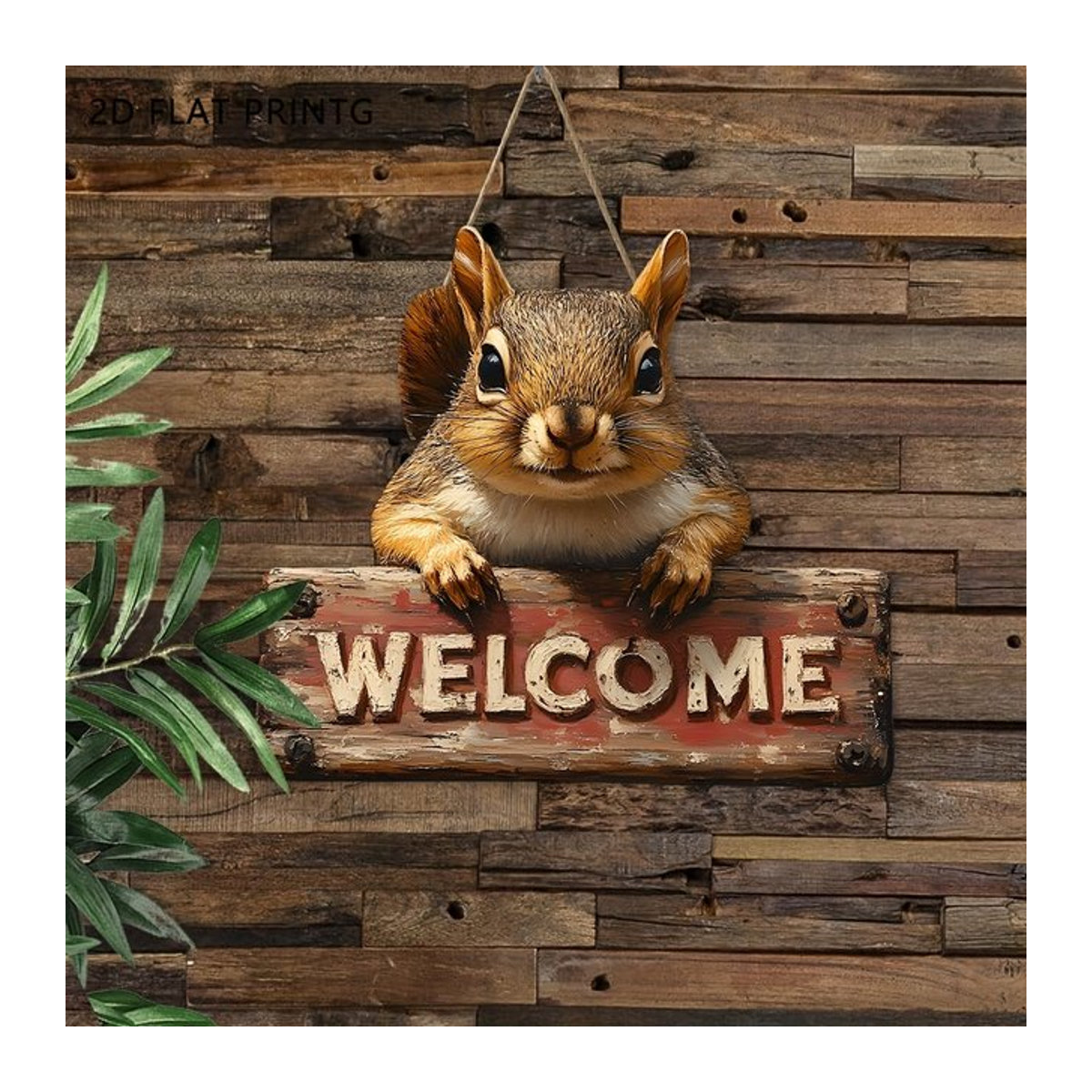 Länder Eichhörnchen-Hamster Willkommensschild aus Holz mit 2D-Tierhaus-Design in Landhaus-Optik, mehrfarbig, H x B x T: 22,86 x 22,86 x 22,86 cm - Bild 1