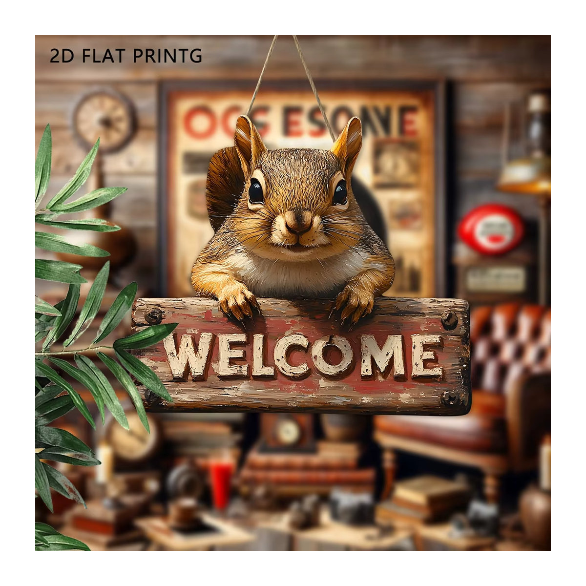Länder Eichhörnchen-Hamster Willkommensschild aus Holz mit 2D-Tierhaus-Design in Landhaus-Optik, mehrfarbig, H x B x T: 22,86 x 22,86 x 22,86 cm - Bild 2
