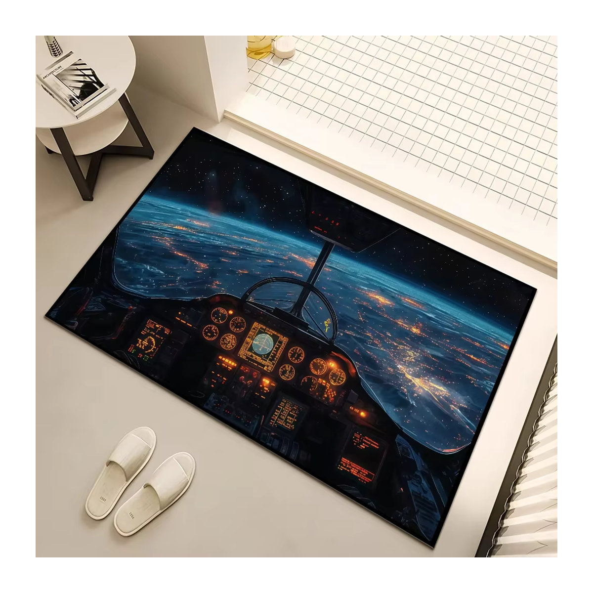 Landschaft Flugzeug Cockpit Teppich Blau als Bodenmatte für Wohnzimmer, Schlafzimmer oder Bad - Bild 5