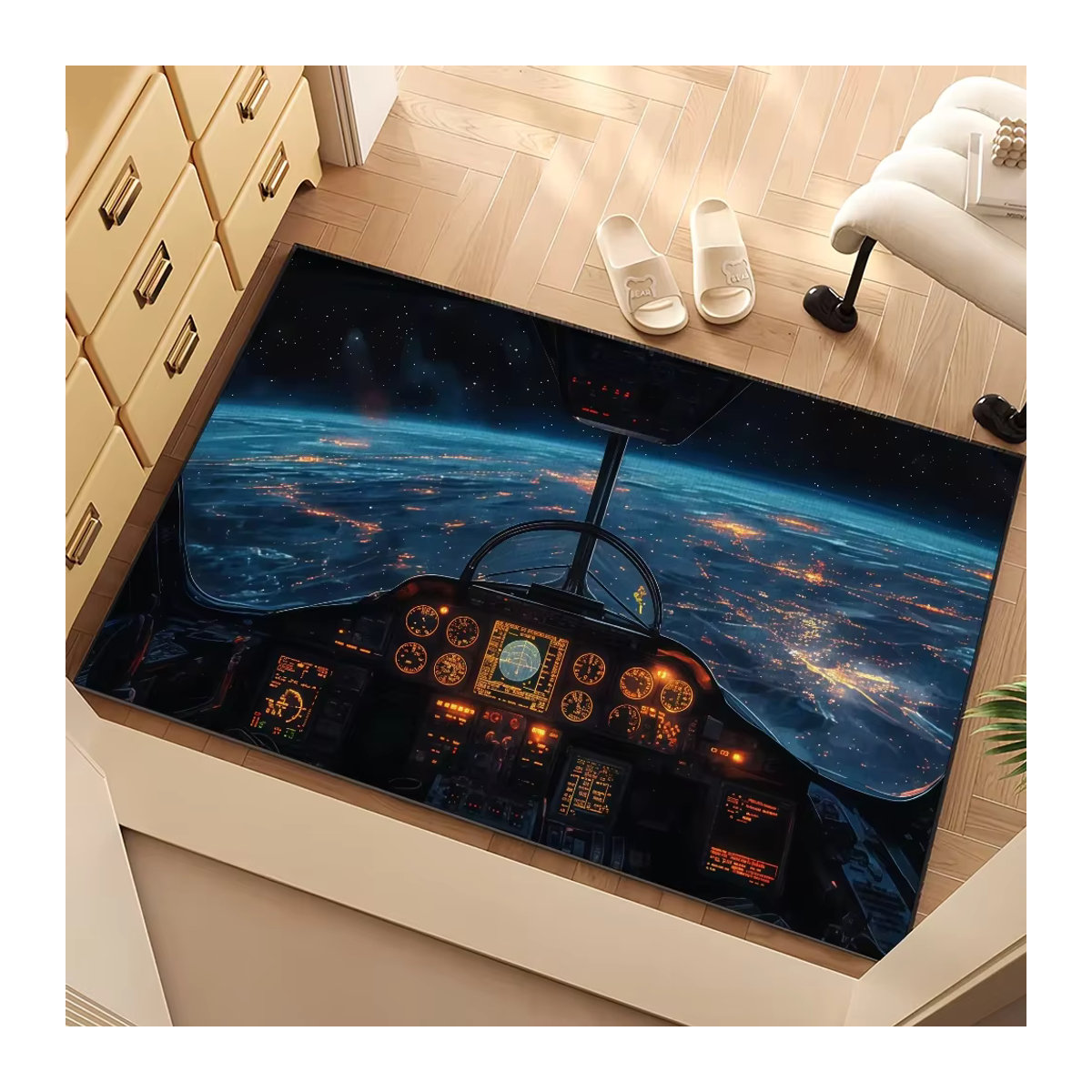 Landschaft Flugzeug Cockpit Teppich Blau als Bodenmatte für Wohnzimmer, Schlafzimmer oder Bad - Bild 6