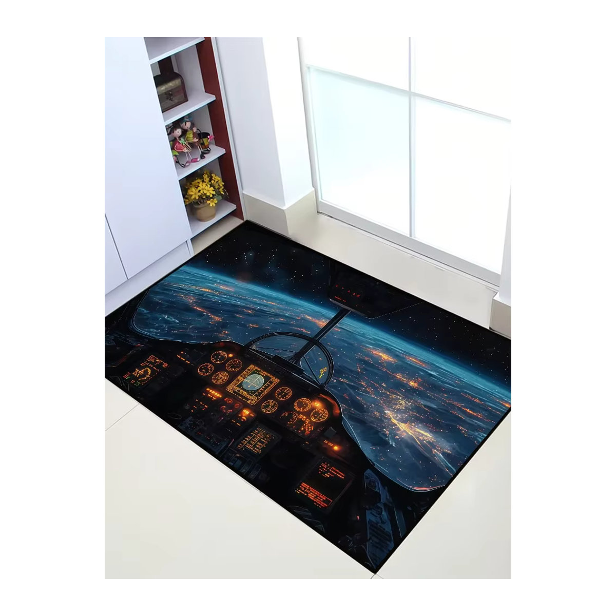 Landschaft Flugzeug Cockpit Teppich Blau als Bodenmatte für Wohnzimmer, Schlafzimmer oder Bad - Bild 7