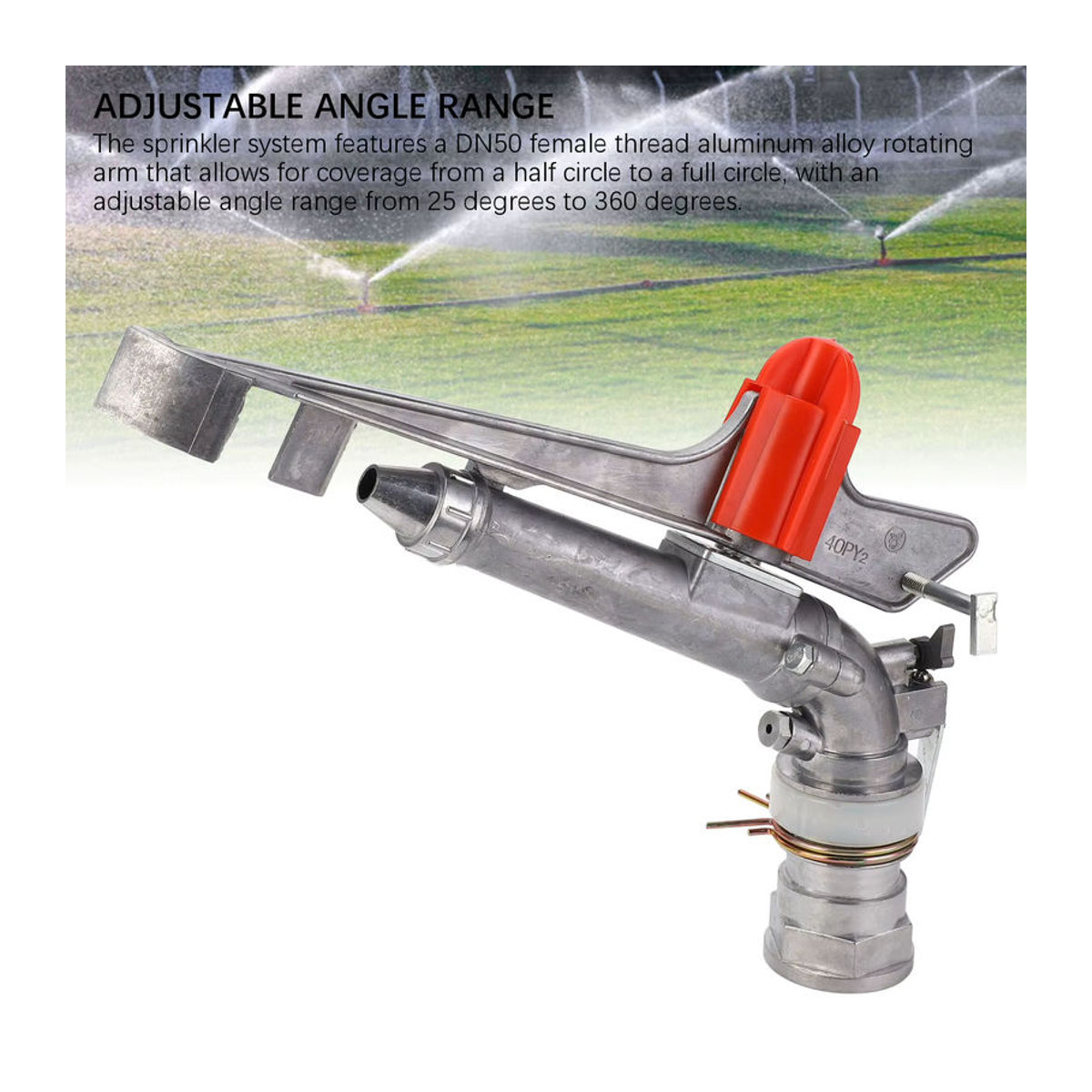 Landwirtschaftlicher 360 Grad Dreh Sprinkler DN50 mit Spritzpistole für große Flächen, Silber, Metall - Bild 2