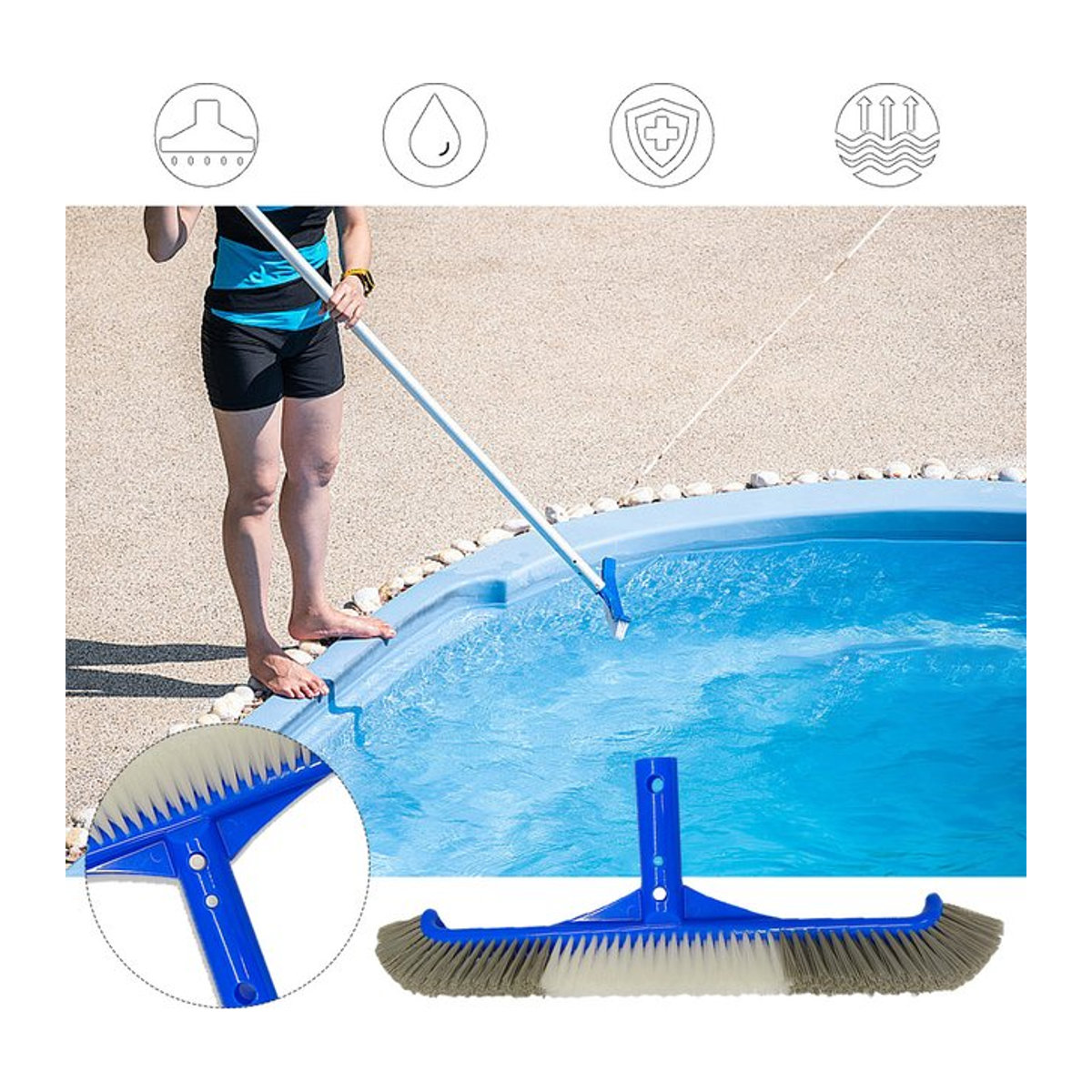Langlebige Schwimmbadbürste in Blau zur Reinigung von Poolboden und Wänden als Algenentferner und Poolbesen - Bild 1