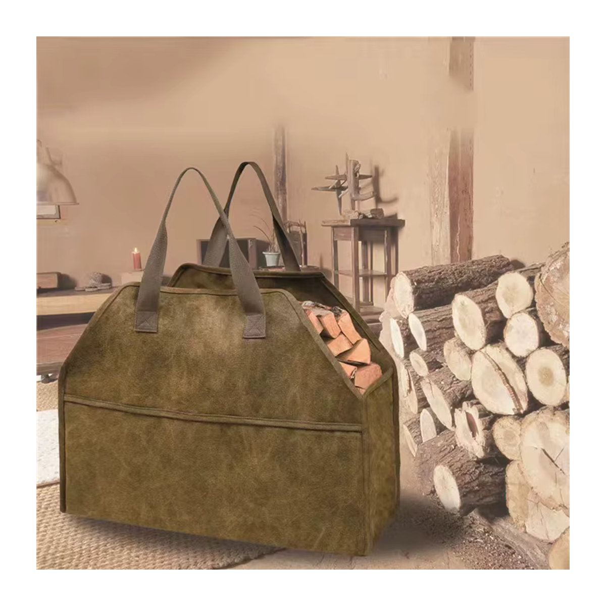 Langlebiger Log-Aufbewahrungshalter aus Segeltuch als tragbare Brennholztasche und Organizer für den Außenbereich - Bild 2
