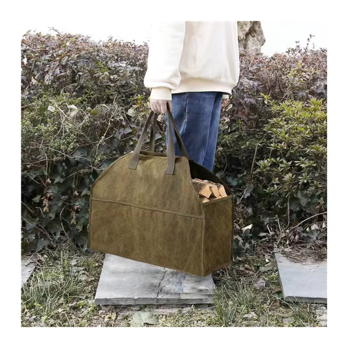 Langlebiger Log-Aufbewahrungshalter aus Segeltuch als tragbare Brennholztasche und Organizer für den Außenbereich - Bild 5