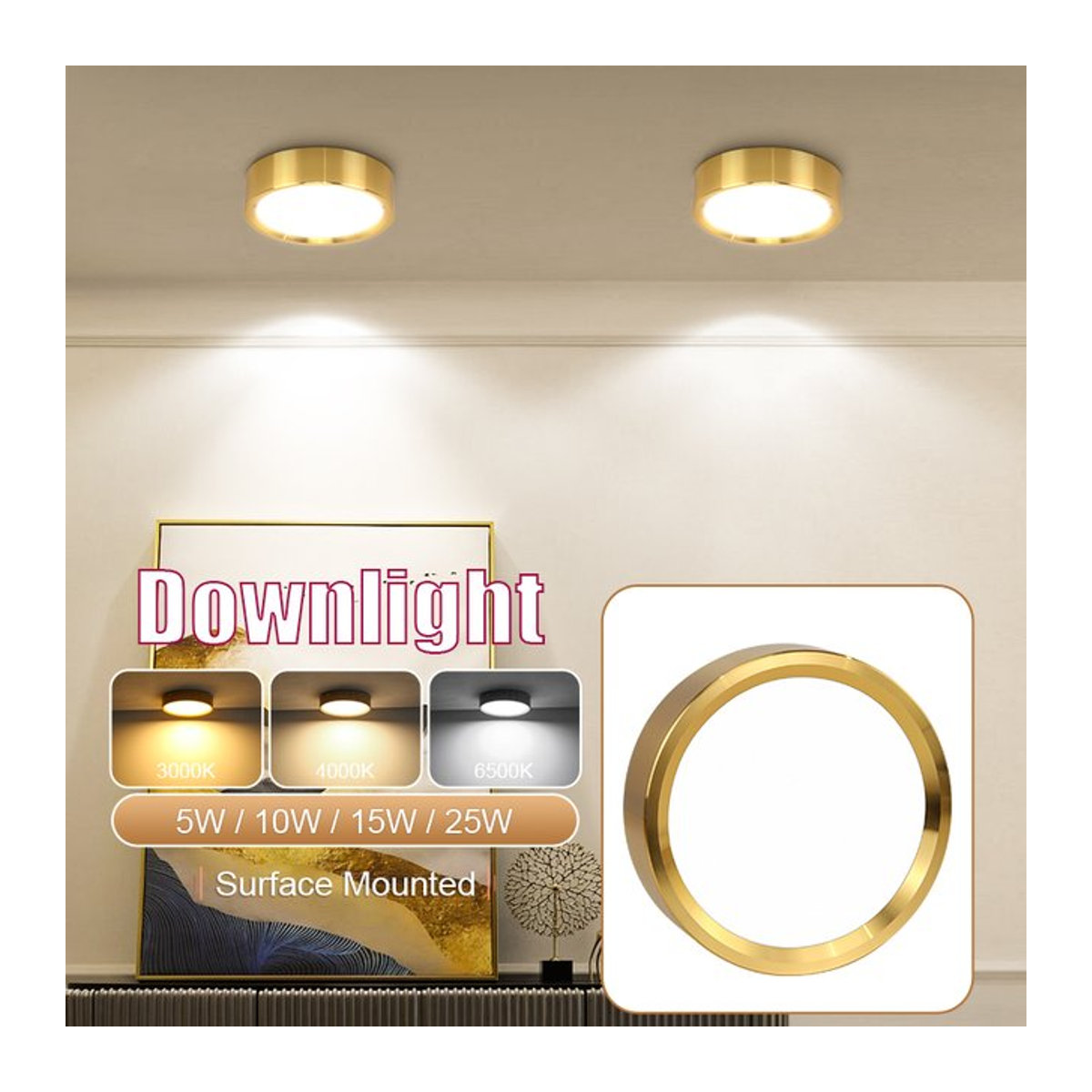 LANGYUE LED Deckenleuchte Goldene Moderne Aufputz-Downlights Strahler für Wohnzimmer - Bild 1