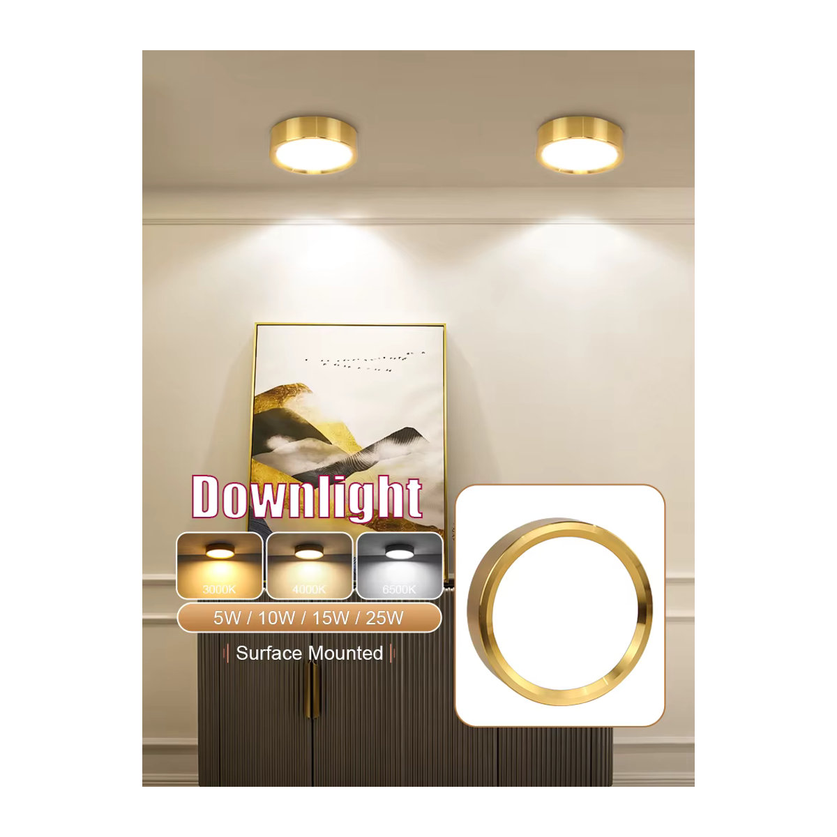 LANGYUE LED Deckenleuchte Goldene Moderne Aufputz-Downlights Strahler für Wohnzimmer - Bild 6