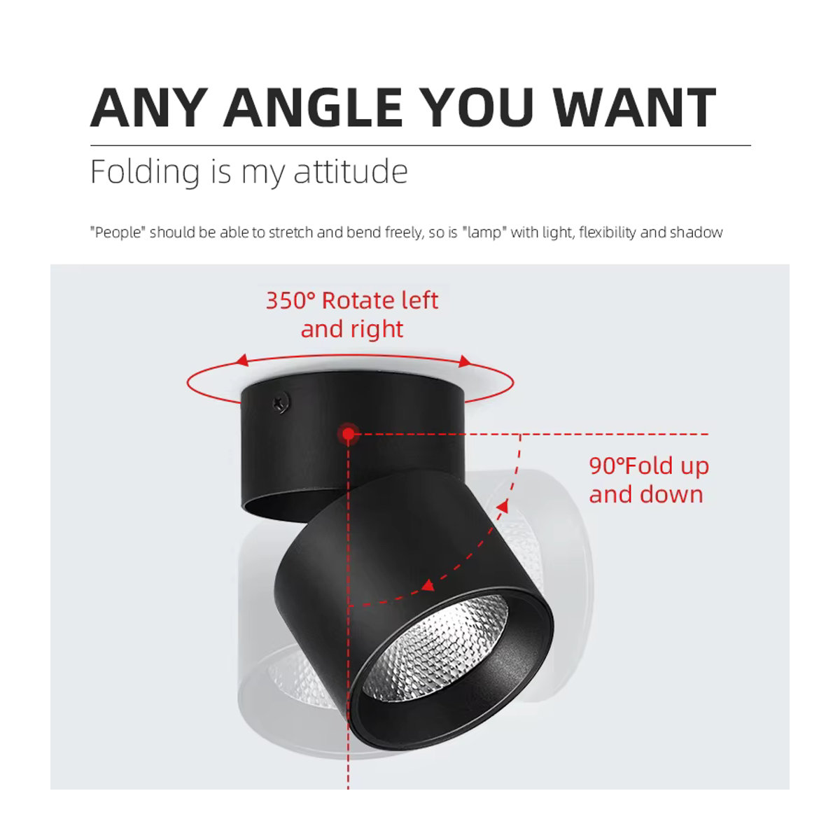 LANGYUE LED Einbaustrahler faltbare Aufputz Lampe aus Aluminium für Schlafzimmer und Küche 25W in Schwarz oder Weiß - Bild 2