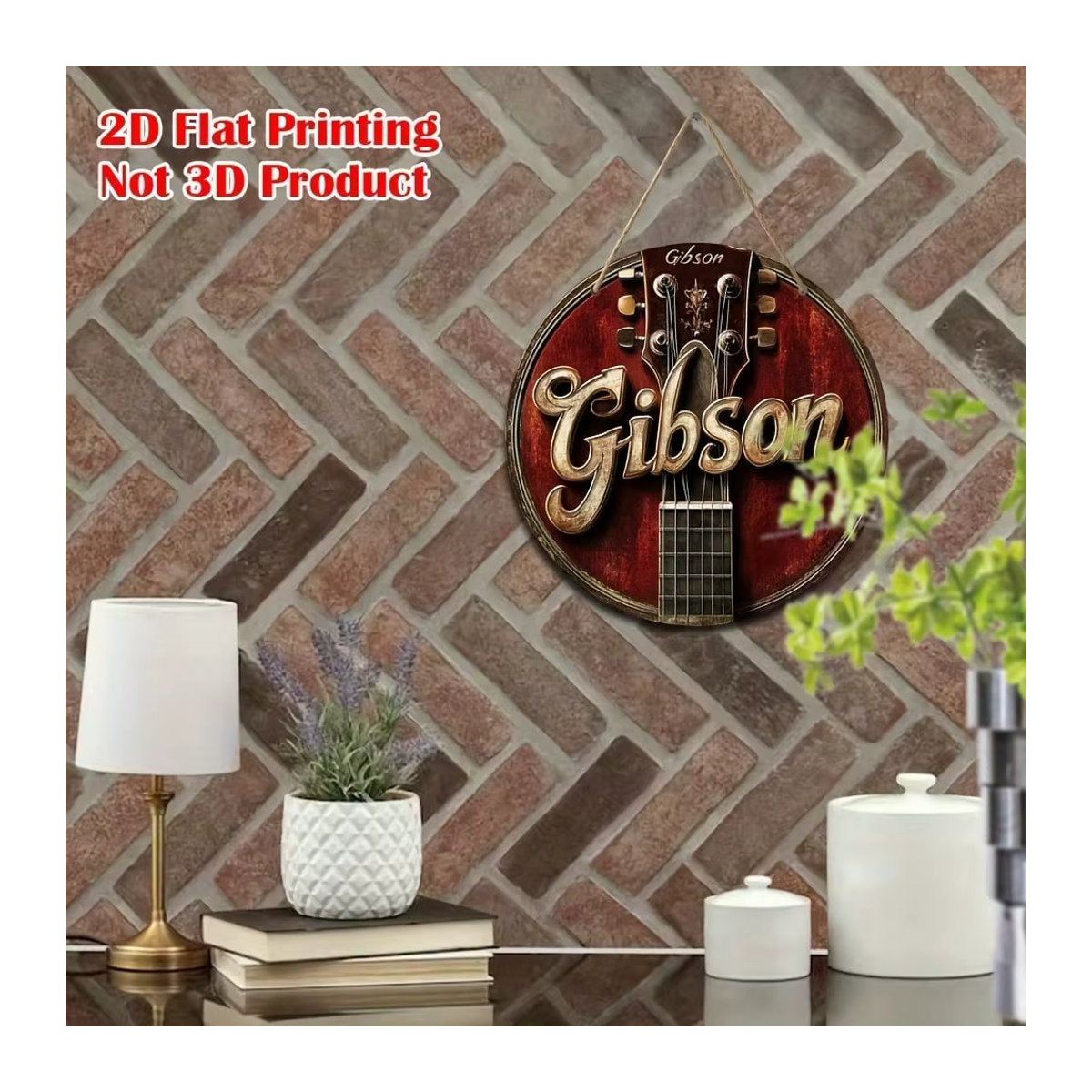 LAOHU Gitarren-Wandschild aus Holz in Rot, quadratische Wanddekoration im Vintage-Stil, B/H: 20,3 x 20,3 cm - Bild 2