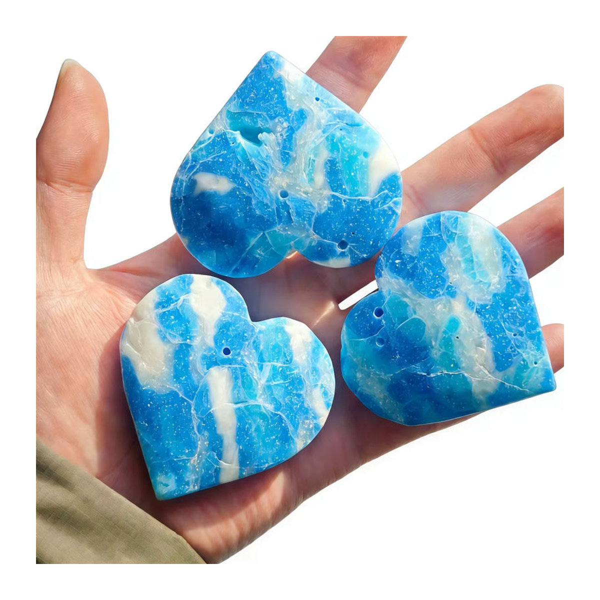 Larimar Stein in Herzform von CrystalHola blau-weiß marmoriert als Dekoration und Sammlerstück - Bild 4