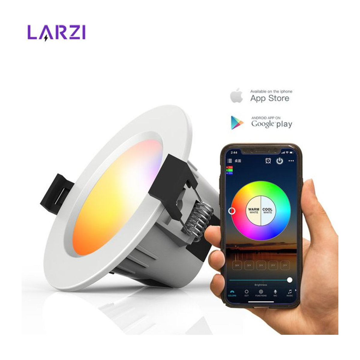 LARZI WiFi Smart LED Einbaustrahler RGB Dimmbar 5W mit Sprachsteuerung für Alexa und Google Home in Weiß und Bunt - Bild 1
