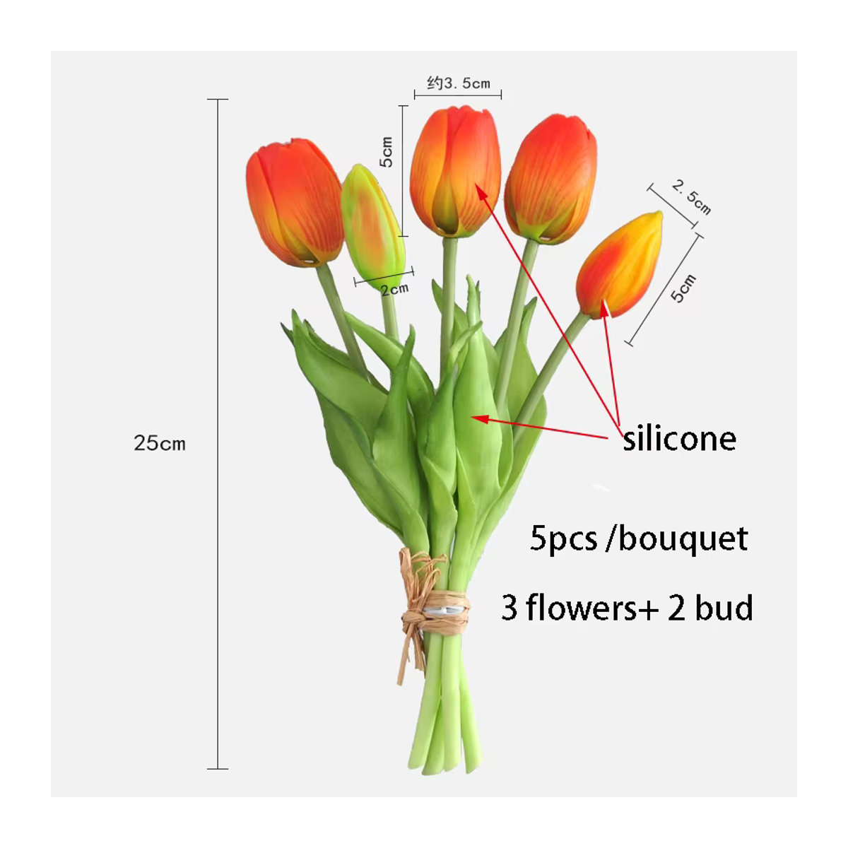 LaurelChow 5er Set künstliche Tulpen aus Silikon in Gelb und Mehrfarbig, Real Touch Blumenstrauß für Hochzeitsdekoration und Heimgarten, Höhe: 25 cm - Bild 1