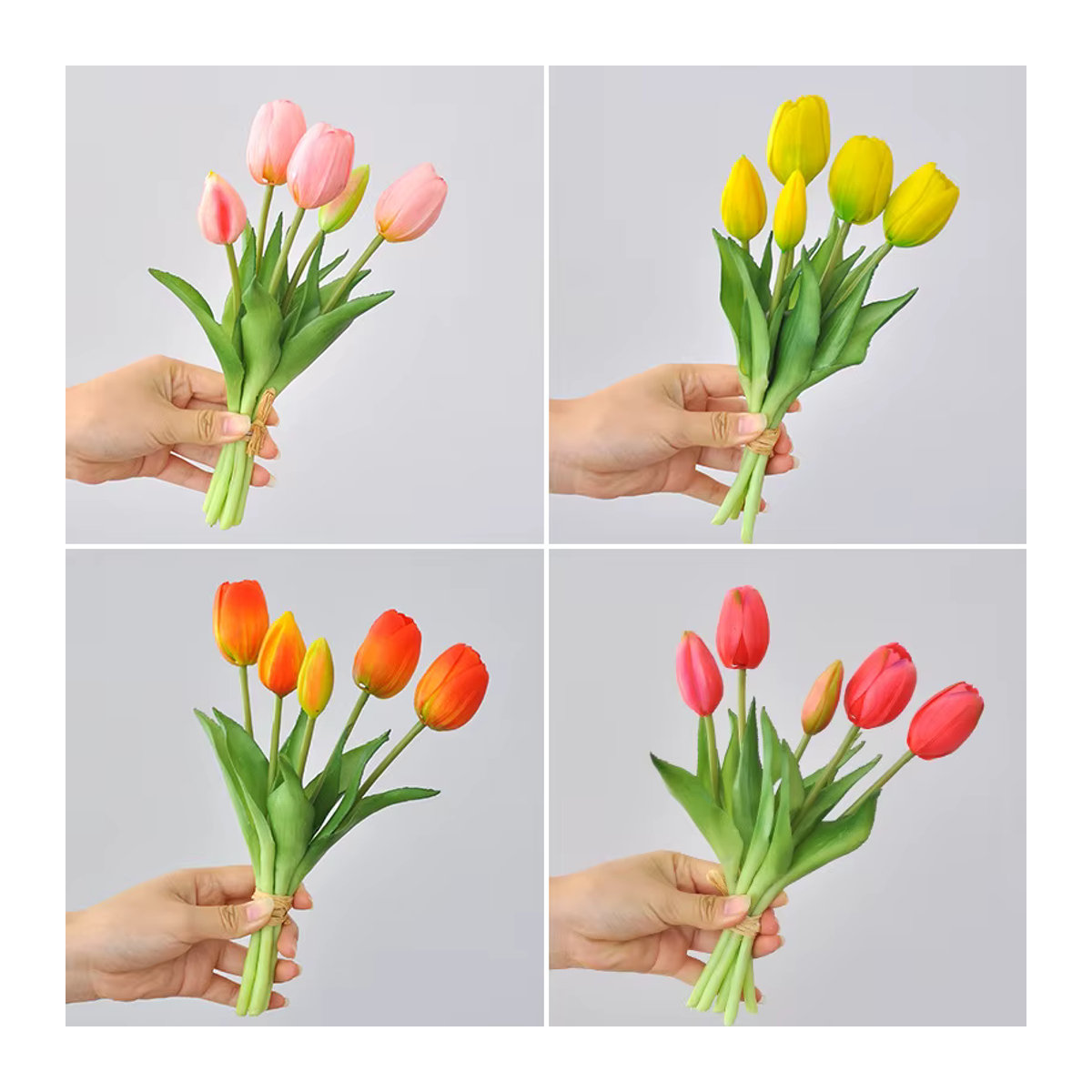 LaurelChow 5er Set künstliche Tulpen aus Silikon in Gelb und Mehrfarbig, Real Touch Blumenstrauß für Hochzeitsdekoration und Heimgarten, Höhe: 25 cm - Bild 2
