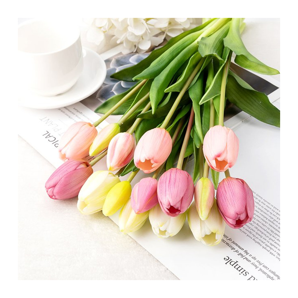 LaurelChow 5er Set Künstliche Tulpen aus Silikon in Orange und Mehrfarbig als Real Touch Blumenbouquet für Hochzeitsdekoration und Heimdekor - Bild 1