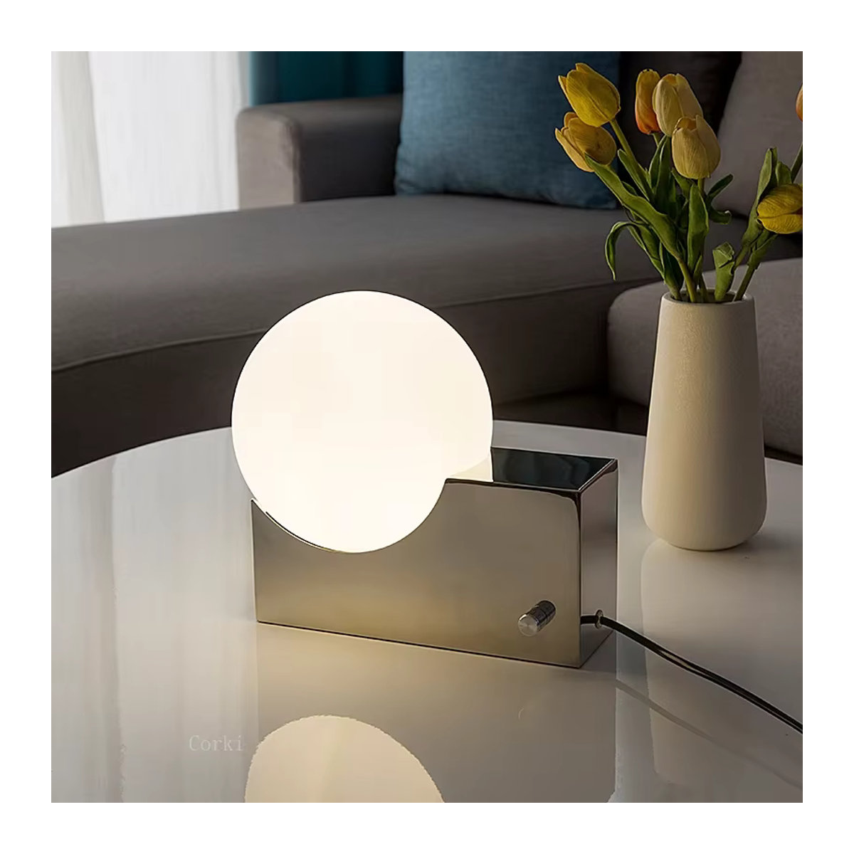 Lava Corki Dimmbare LED Tischlampe im Skandinavischen Design aus Glas in Silber - Bild 2