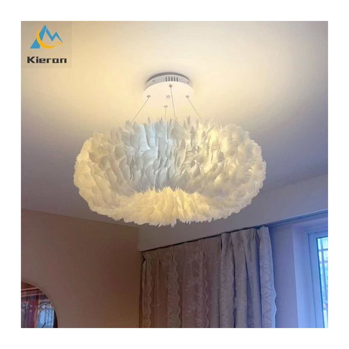Lava Corki LED Kronleuchter Modernes Feder Design in Weiß für Schlafzimmer und Wohnzimmer - Bild 1