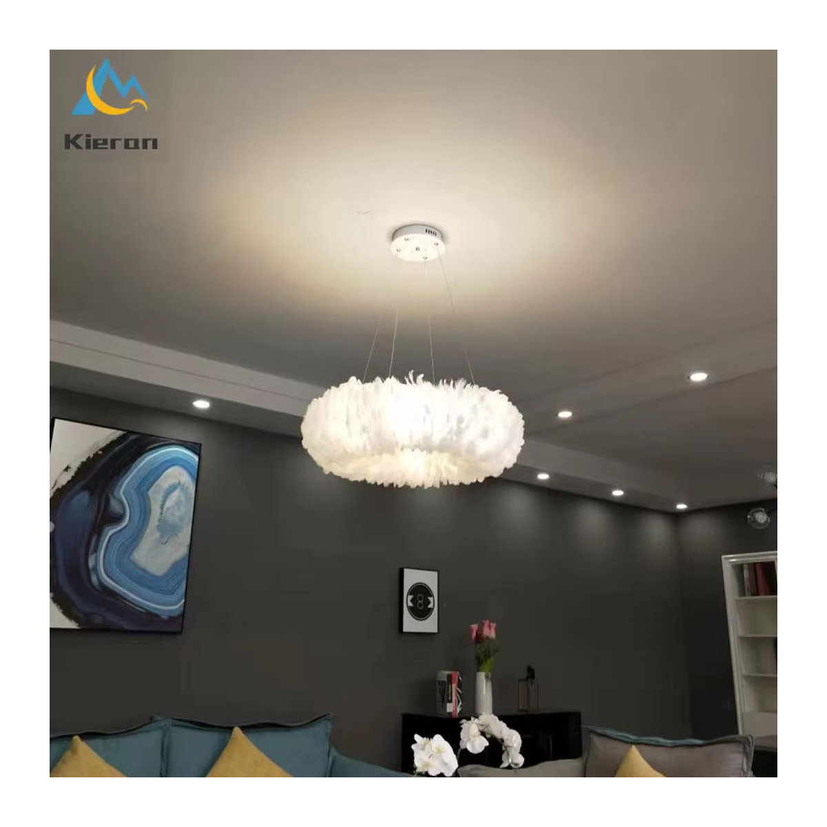 Lava Corki LED Kronleuchter Modernes Feder Design in Weiß für Schlafzimmer und Wohnzimmer - Bild 2