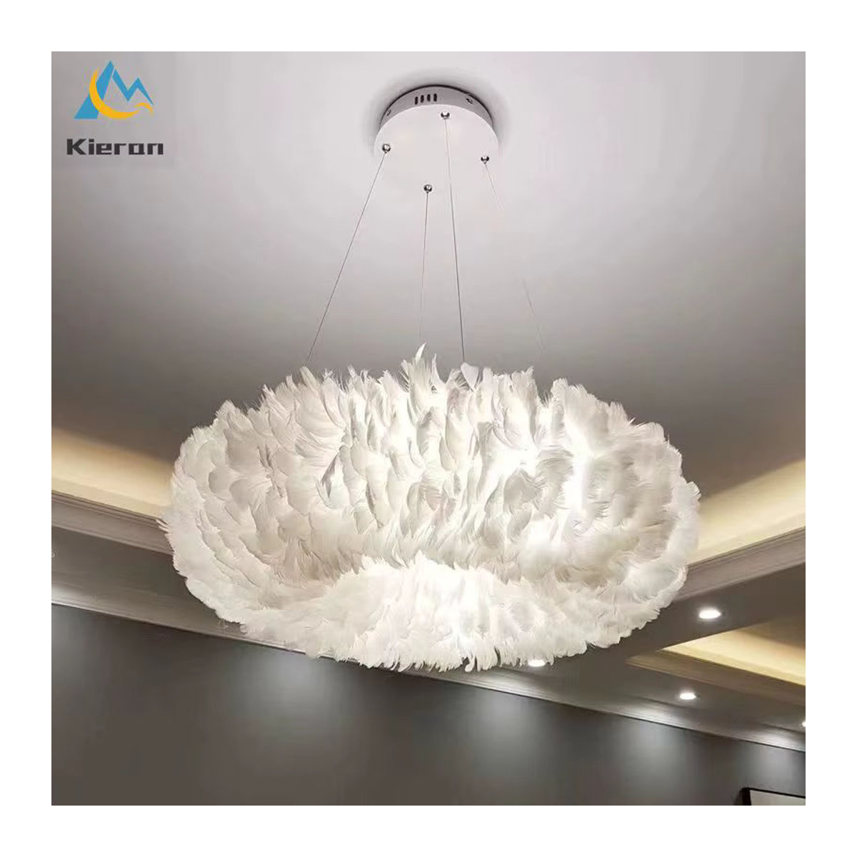 Lava Corki LED Kronleuchter Modernes Feder Design in Weiß für Schlafzimmer und Wohnzimmer - Bild 3