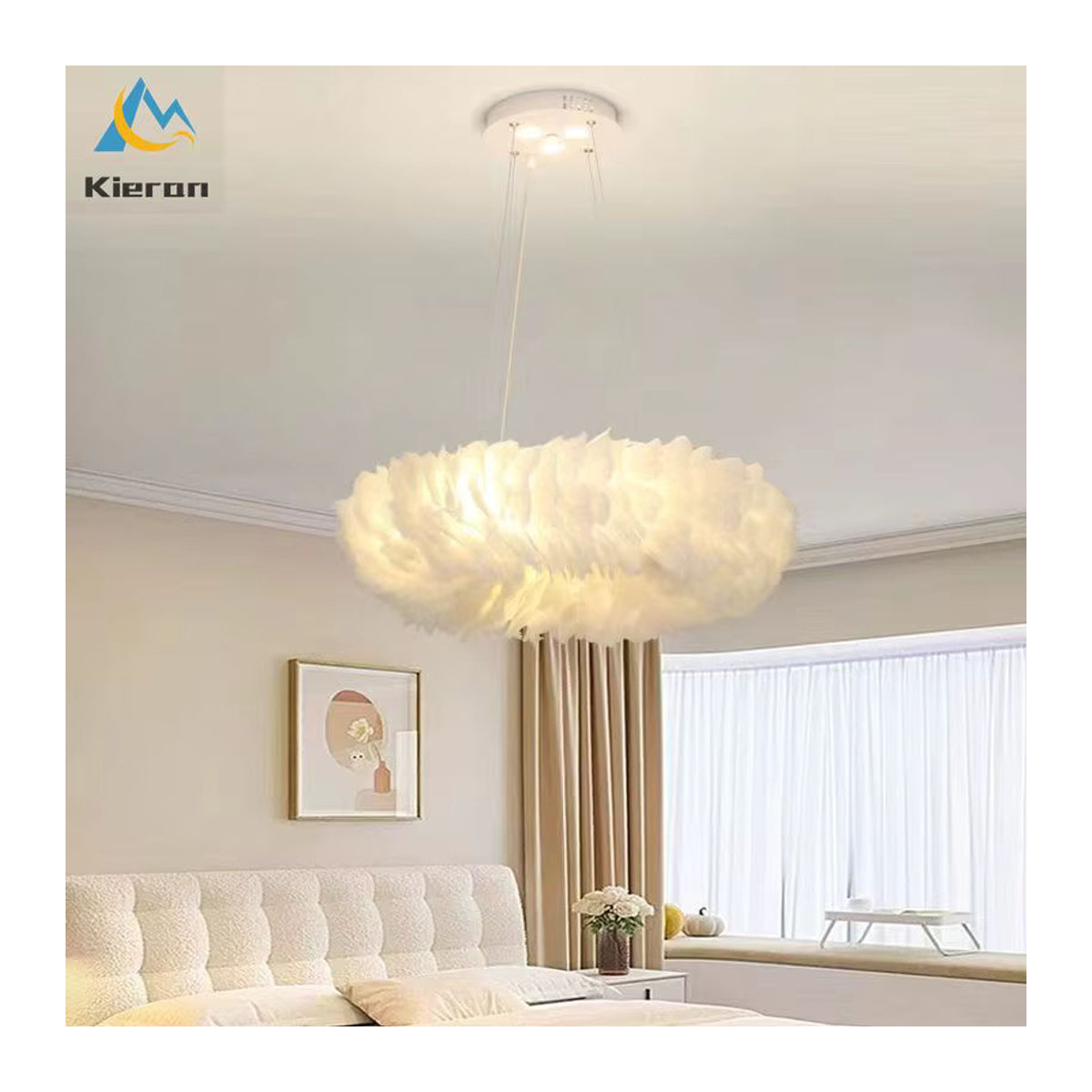 Lava Corki LED Kronleuchter Modernes Feder Design in Weiß für Schlafzimmer und Wohnzimmer - Bild 4