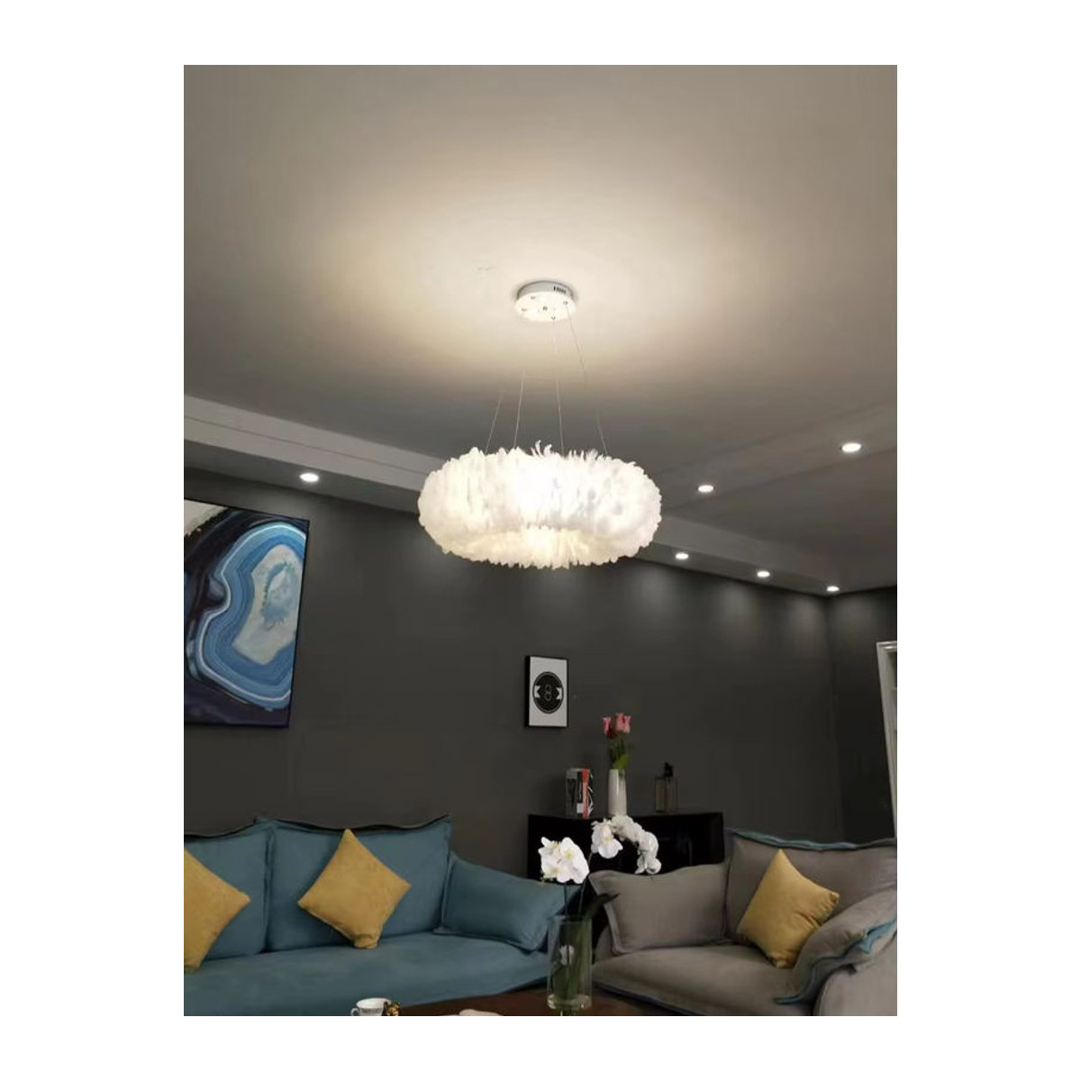 Lava Corki LED Kronleuchter Modernes Feder Design in Weiß für Schlafzimmer und Wohnzimmer - Bild 5