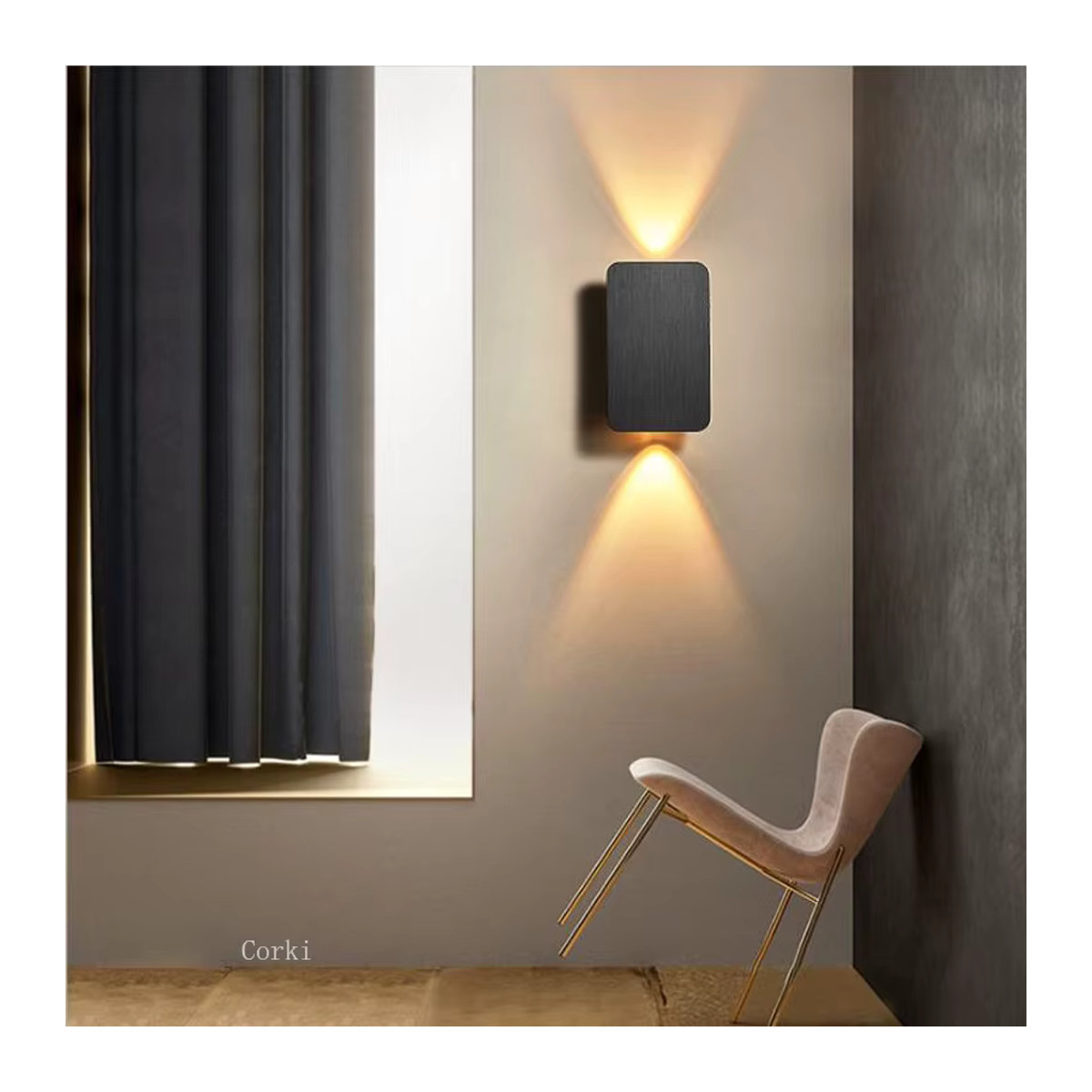 Lava Corki LED Wandleuchte aus gebürstetem Aluminium in Schwarz, modern und minimalistisch für Wohnzimmer, Schlafzimmer und Flur - Bild 3