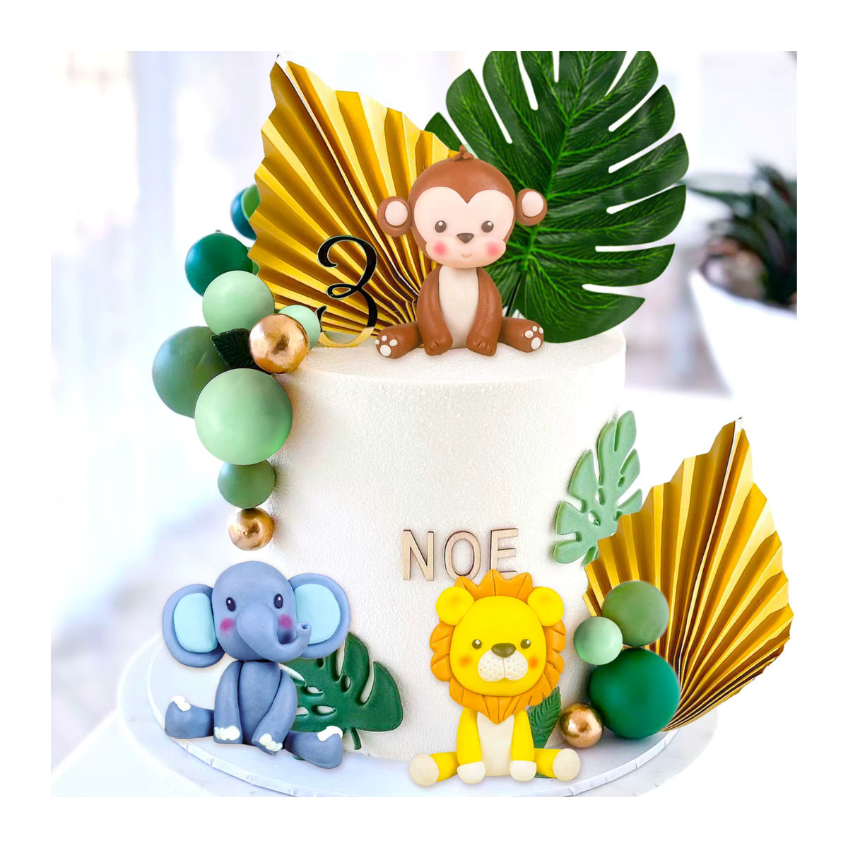 LaVenty Babyparty-Dekoration Safari-Tiere Wild One in Salbeigrün mit Giraffen und Affen - Bild 1