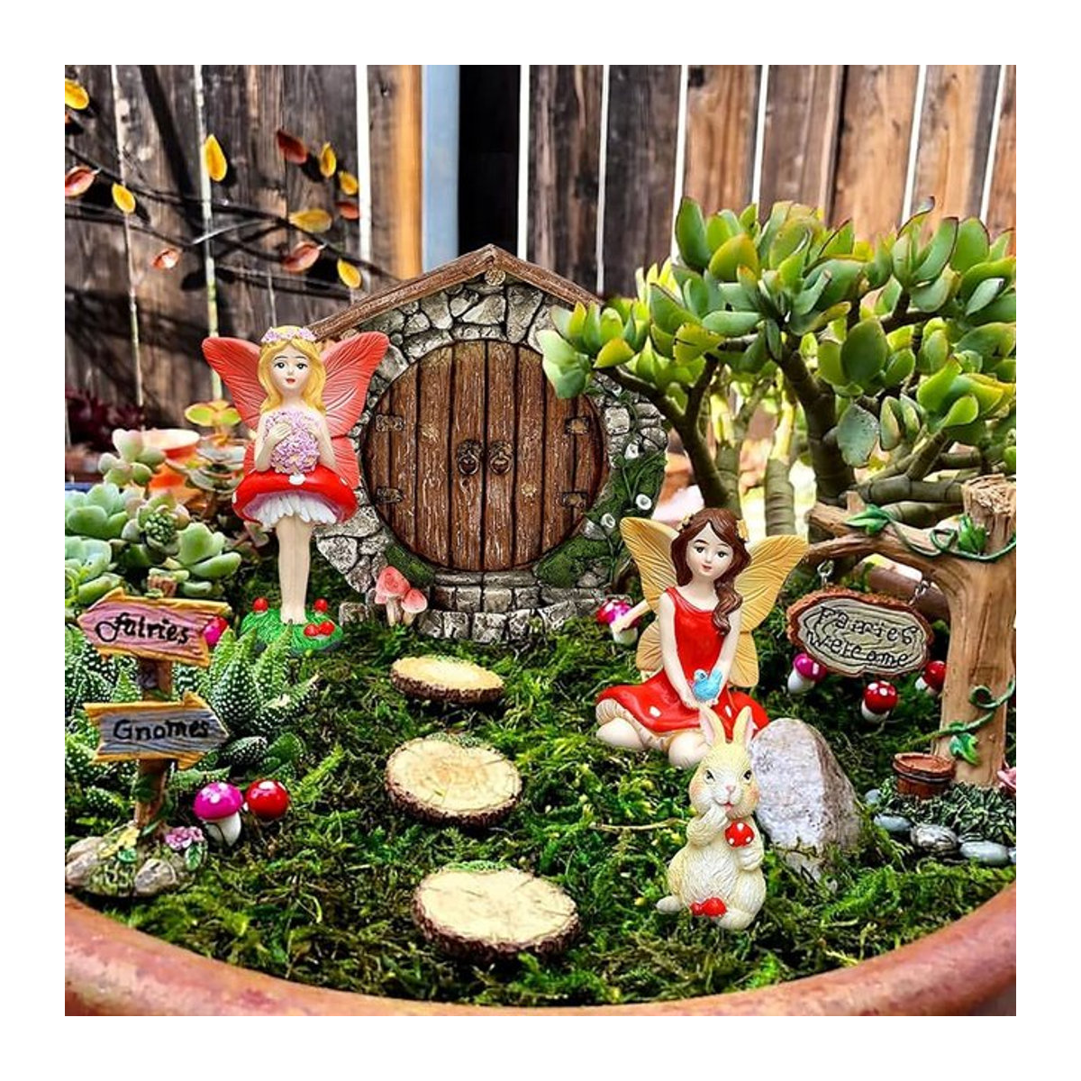 LaVenty Garden Fairy House Dekoration aus Kunstharz in Rot und Bunt als Miniatur Feen Statue für den Garten und Outdoor-Türschmuck - Bild 1