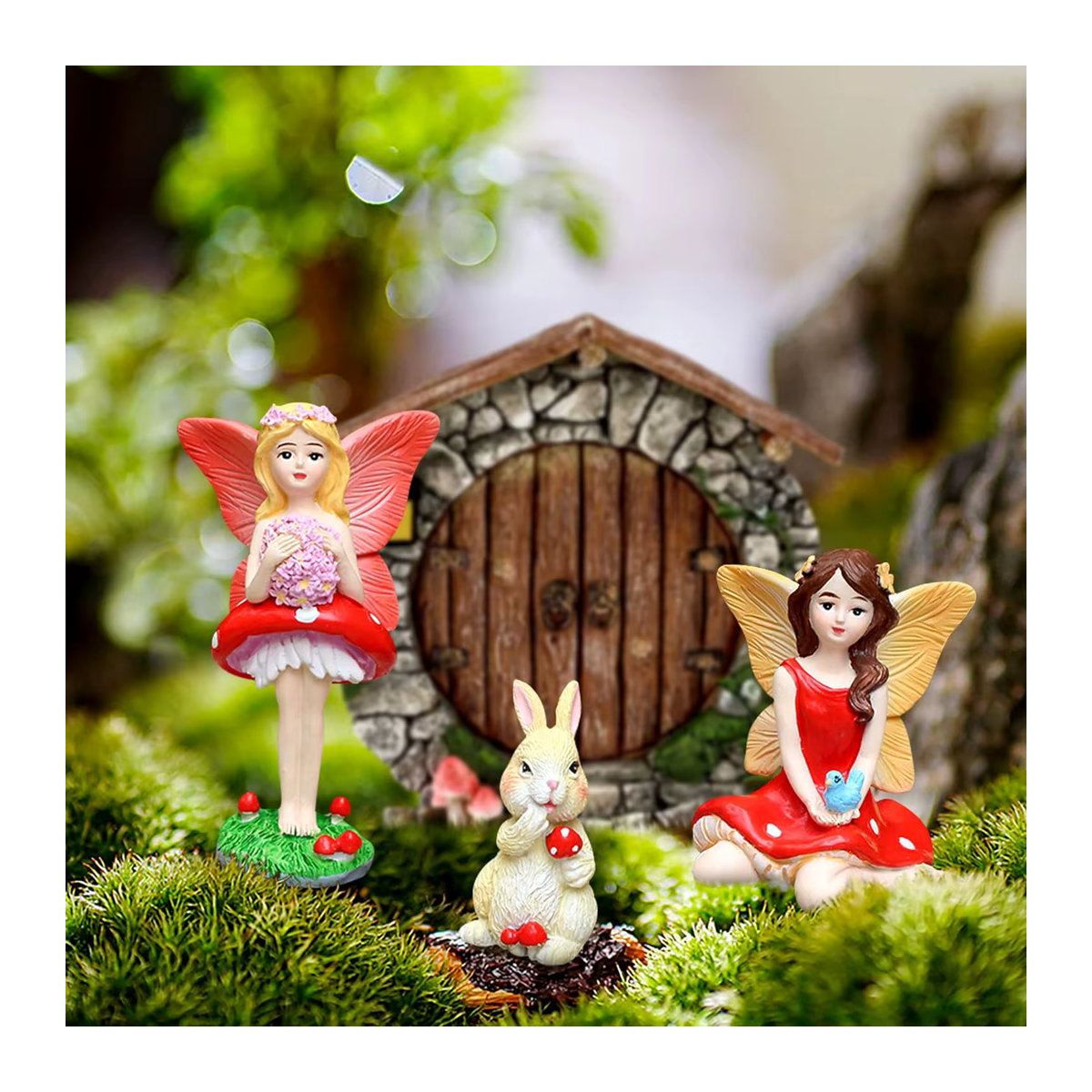 LaVenty Garden Fairy House Dekoration aus Kunstharz in Rot und Bunt als Miniatur Feen Statue für den Garten und Outdoor-Türschmuck - Bild 4