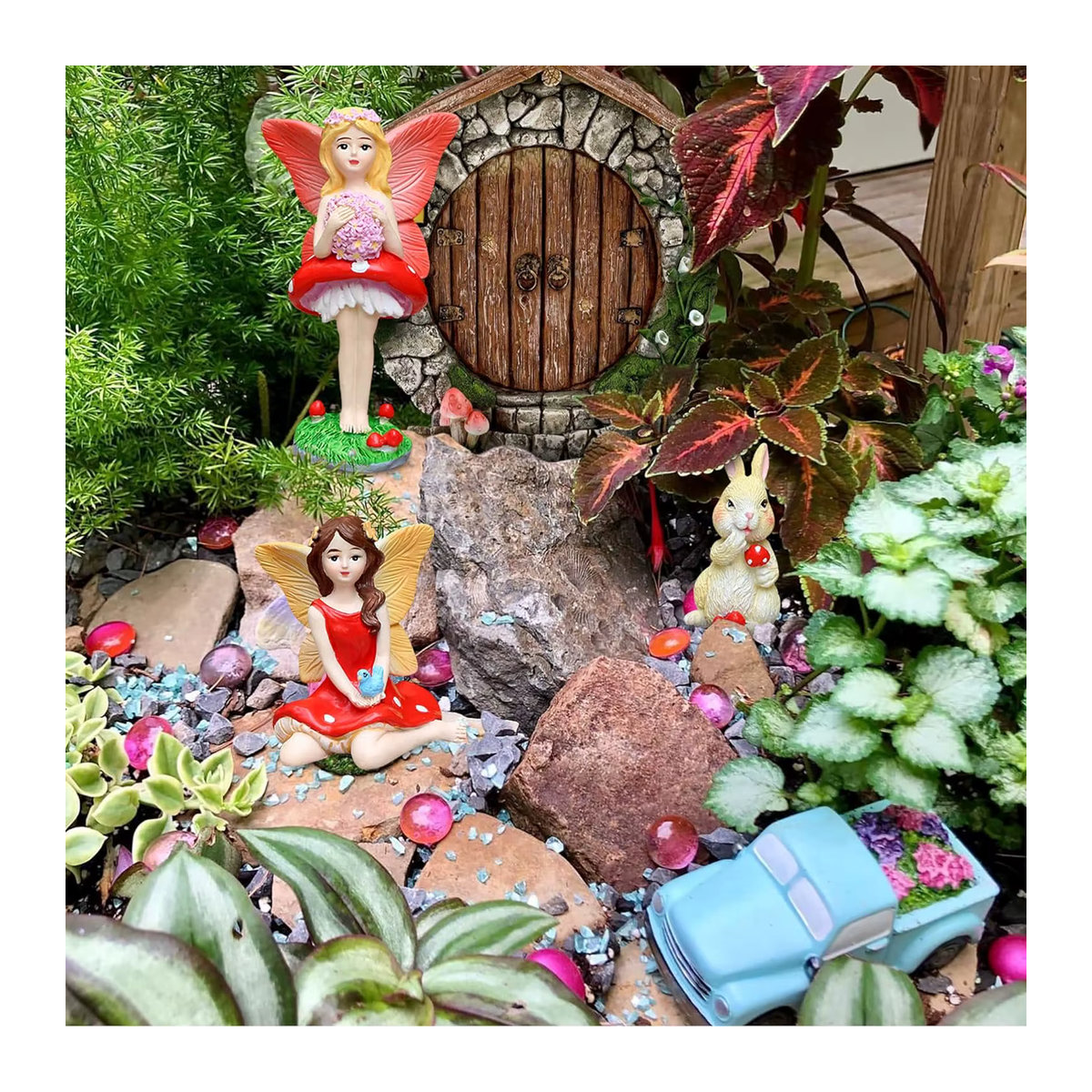 LaVenty Garden Fairy House Dekoration aus Kunstharz in Rot und Bunt als Miniatur Feen Statue für den Garten und Outdoor-Türschmuck - Bild 5