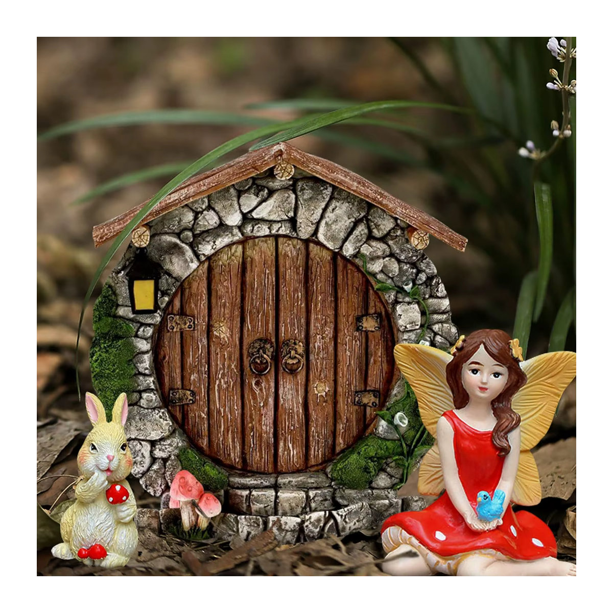 LaVenty Garden Fairy House Dekoration aus Kunstharz in Rot und Bunt als Miniatur Feen Statue für den Garten und Outdoor-Türschmuck - Bild 6