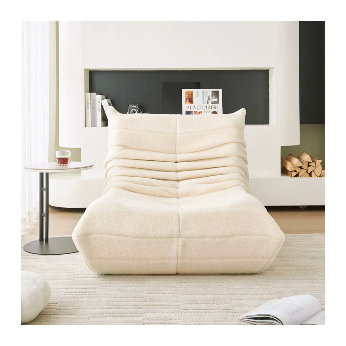 Lazy Floor Sofa Relaxsessel aus Bouclé in Weiß mit Rückenlehne und minimalistischem Design - Bild 2