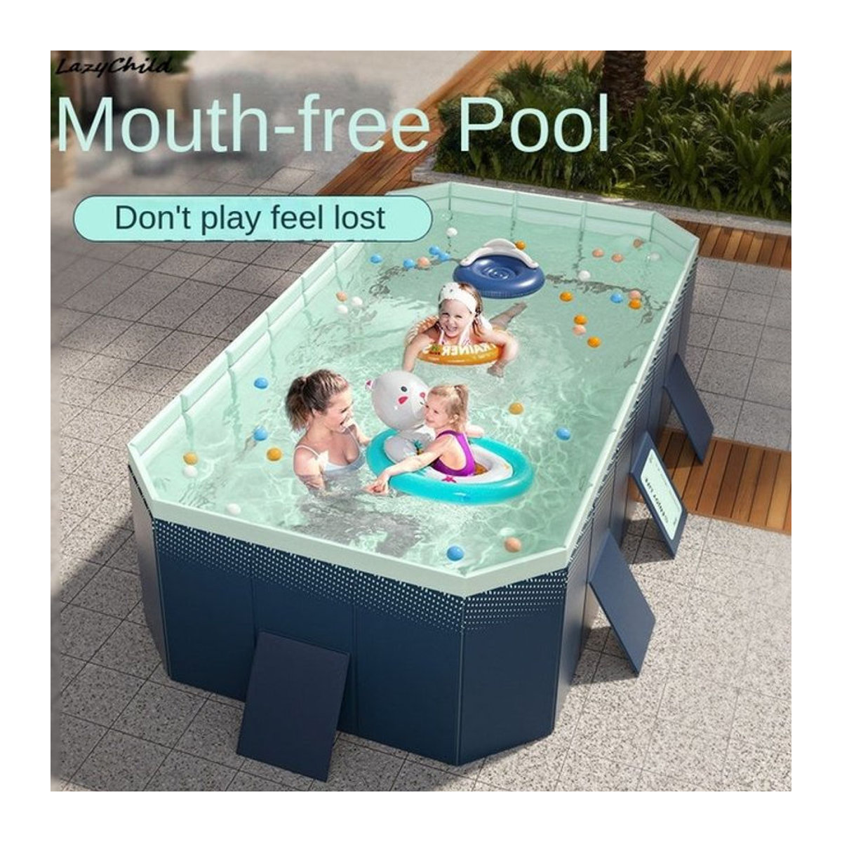LazyChild PVC-Schwimmbecken für Kinder in Grün und Blau, installationsfreier Familienpool aus Kunststoff für Zuhause und Outdoor - Bild 1