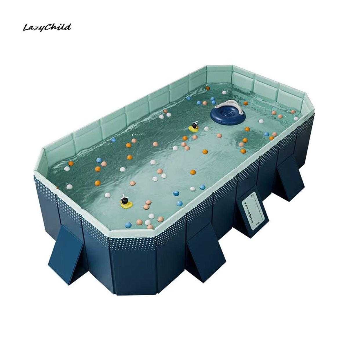 LazyChild PVC-Schwimmbecken für Kinder in Grün und Blau, installationsfreier Familienpool aus Kunststoff für Zuhause und Outdoor - Bild 3
