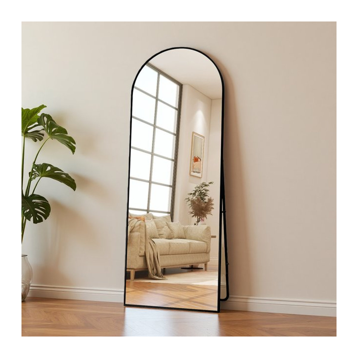 Lazyspace Ganzkörper-Bogenspiegel in Schwarz mit minimalistischem Design, freistehender Standspiegel aus Metall und Glas, B/H: 54 x 164 cm - Bild 1