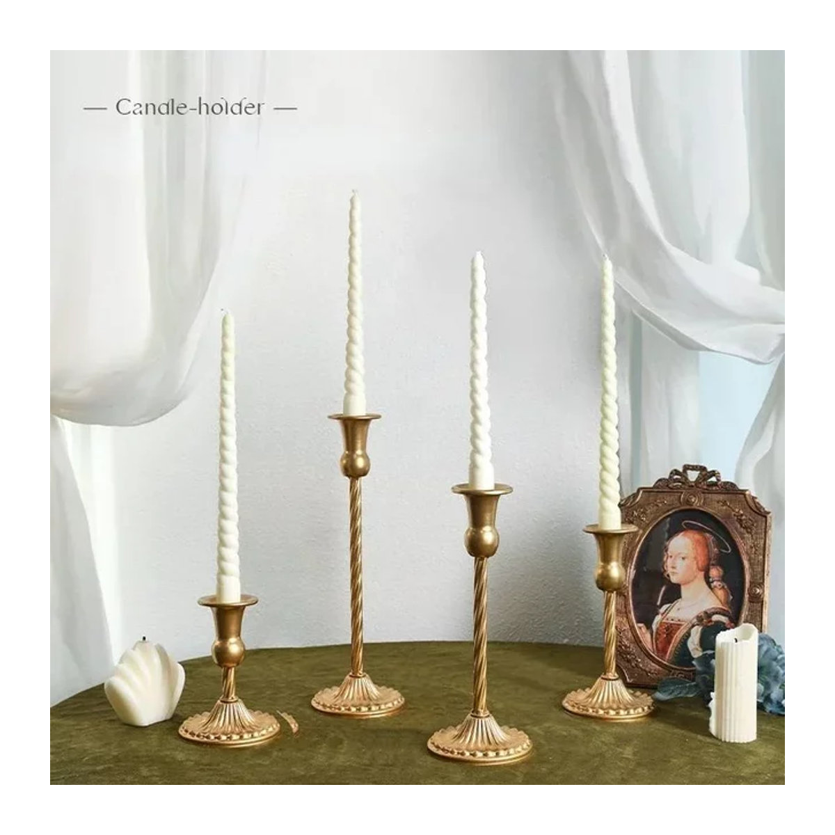 Lazzy house Retro Gold Spirale Kerzenhalter aus Metall für Tafelkerzen als Vintage Deko für Hochzeit und Candlelight Dinner - Bild 1