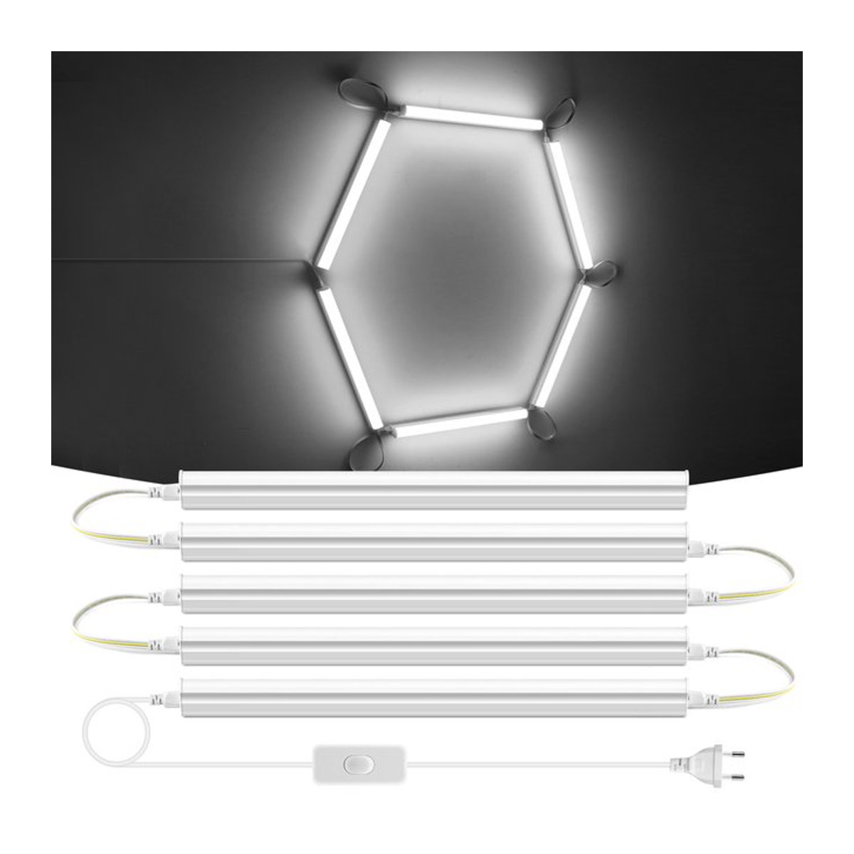 Lcamaw LED Beleuchtungs-Set für Innenwände, Decken oder Vitrinen mit T5 Röhre, Schalter und Netzkabel, minimalistisches Design, 50 cm - Bild 1