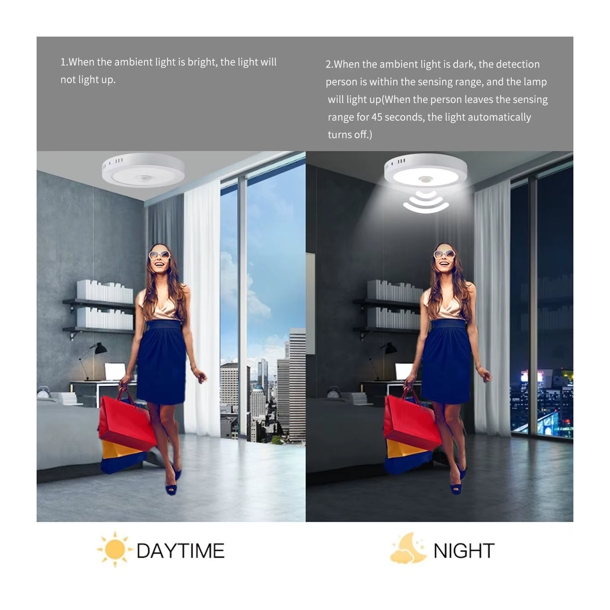 Lcamaw LED Deckenlampe mit PIR Bewegungssensor aus Aluminium in Weiß, minimalistisches Design für Küche, Korridor und Schlafzimmer - Bild 2