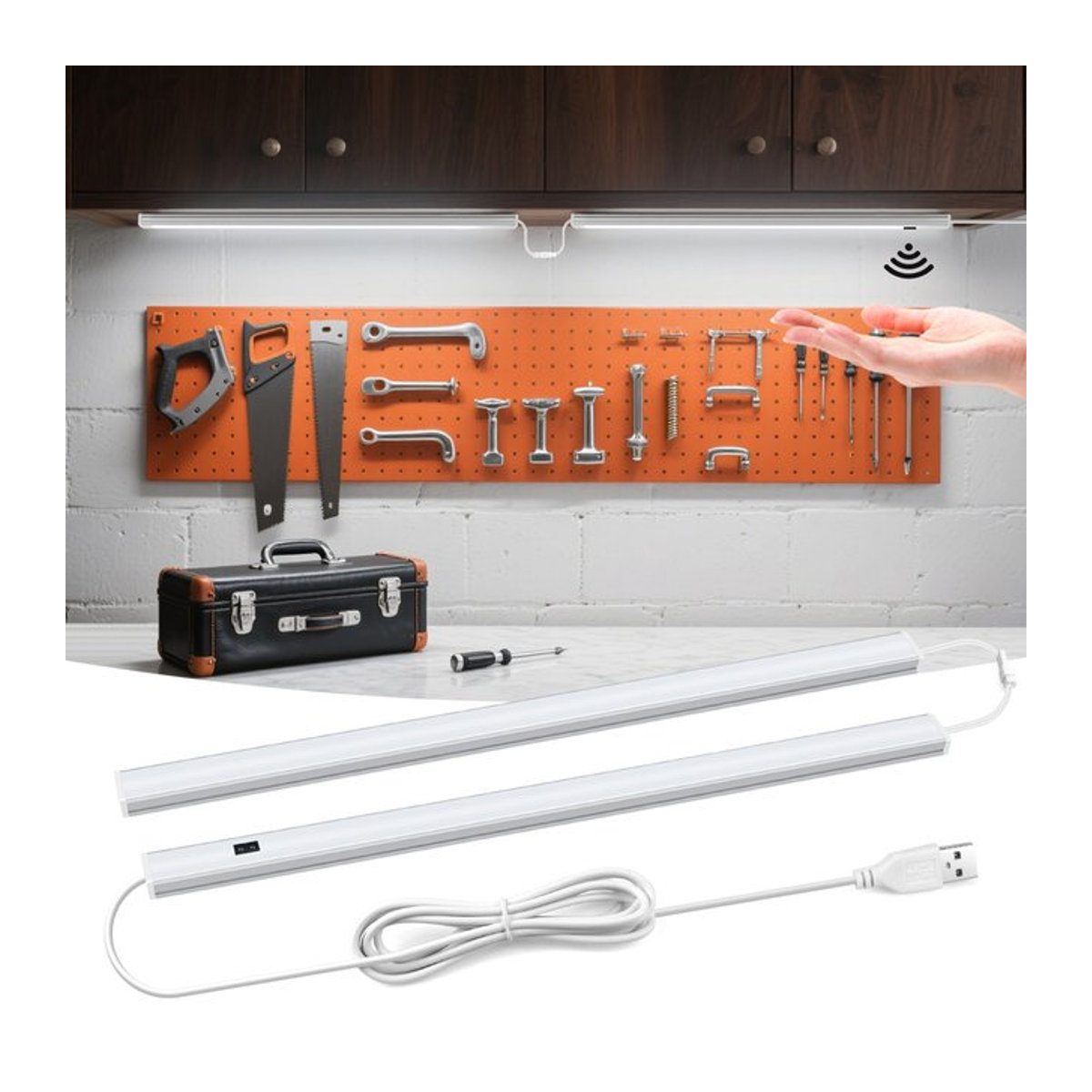 Lcamaw LED Schrankbeleuchtung mit Hand-Scan-Sensor, USB-Möbelbeleuchtung, Weiß - Bild 1