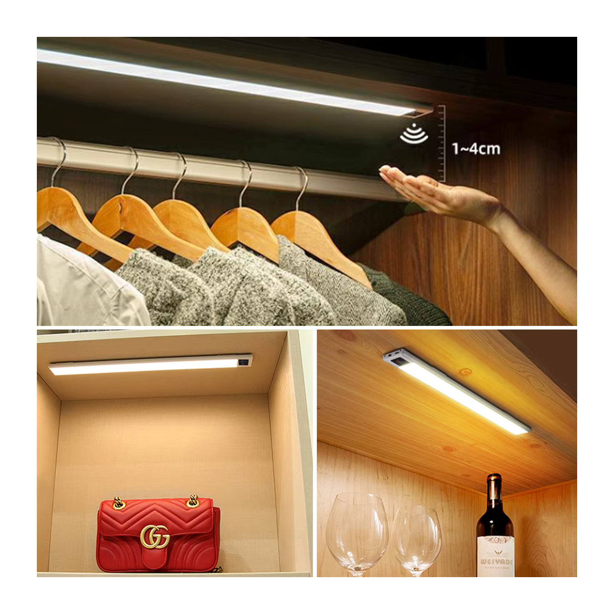 Lcamaw LED Wandlampe mit Bewegungsmelder in Weiß, wiederaufladbare USB Spiegelleuchte für Badezimmer, Küche und Schrank - Bild 3