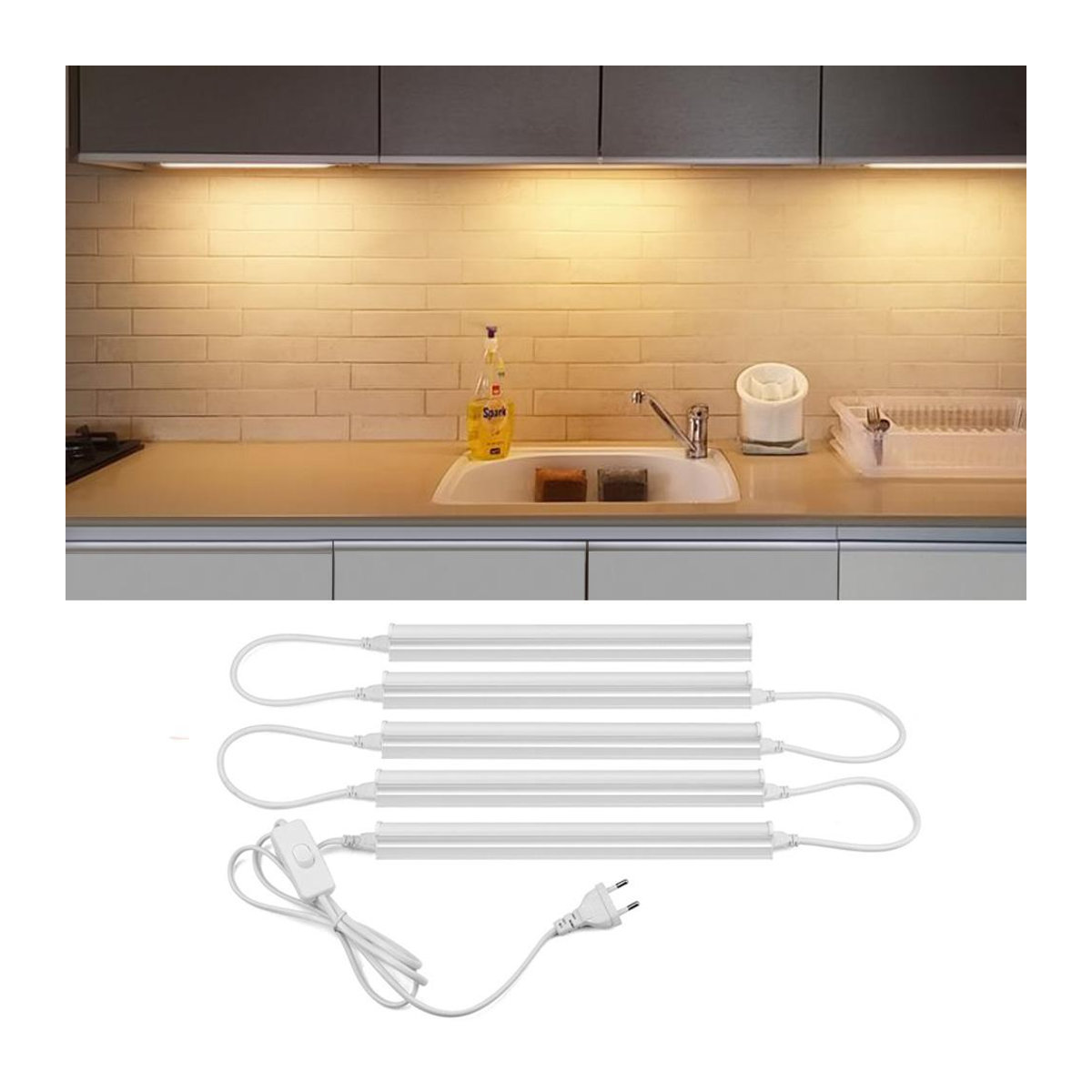 Lcamaw Lighting Light T5 LED-Röhren-Wandleuchte in Warmweiß mit EU-Netzschalter für die Küchenbeleuchtung - Bild 4
